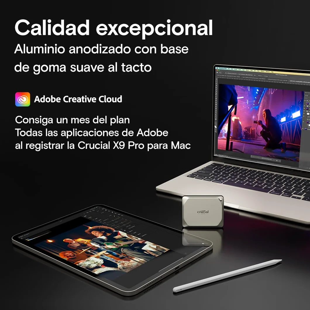 Crucial X9 Pro per Mac SSD 1TB Esterno SSD Portatile, fino a 1050 MB/s in lettura e scrittura, Adatto a Mac, Resistenza ad Acqua e Polvere (IP55), USB-C 3.2 - CT1000X9PROMACSSD9B02