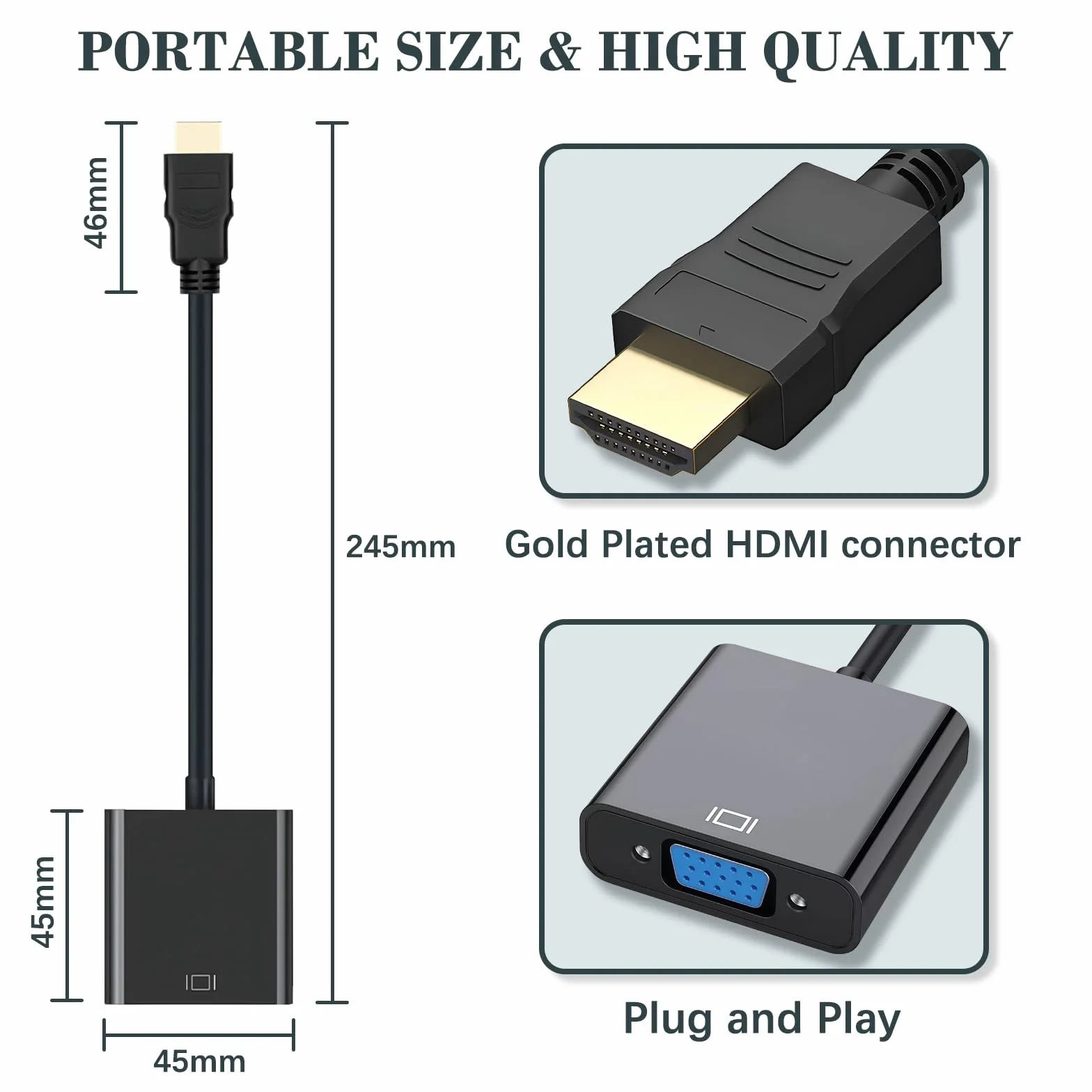 Adattatore HDMI a VGA, Unidirezionale HDMI Computer a VGA Monitor, Placcato in Oro per PC Computer, Desktop, Laptop,PC, TVbox, Xbox, PS3, PS4