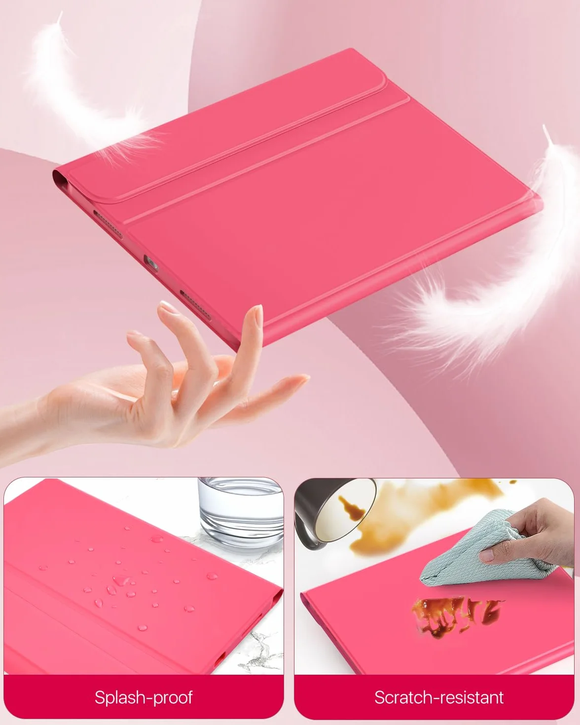 MoKo Custodia con Tastiera per iPad (A16) 11a Generazione 11 pollici 2025, iPad 10a Generazione 10,9 pollici con Supporto per Matita, Tastiera Bluetooth Staccabile Multi-Angolo, Rosa