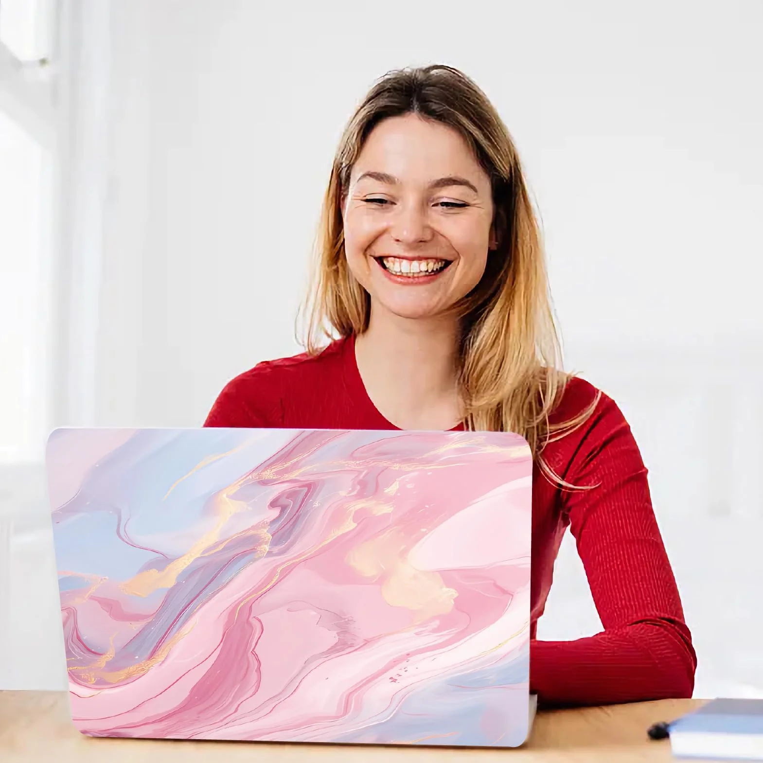 CREATCABIN Adesivo Laptop In Marmo Rosa Adesivo Netbook AdesivoNotebook Decalcomania Artistica 12" 13" 13.3" 14" 15" 15.4" 38x27cm ProtezioneLaptop Impermeabile Antigraffio Rimovibile FacileApplicare