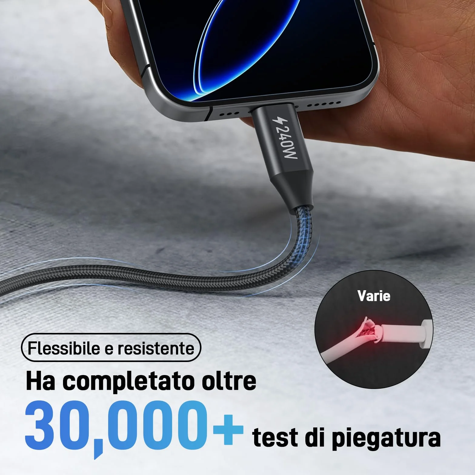 Acer Cavo USB C 240W 3m, Cavo USB C a USB C Carica rapida, Caricatore Tipo C Nylon Braided Compatibile con iPhone 17 16 Samsung S23 Ultra iPad Air MacBook Pro Google Pixel 7 ecc.
