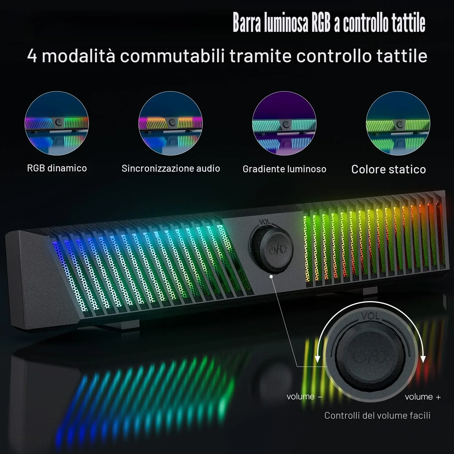 Altoparlanti computer Bluetooth Sound Bar RGB con Subwoofer Stereo HiFi PC USB