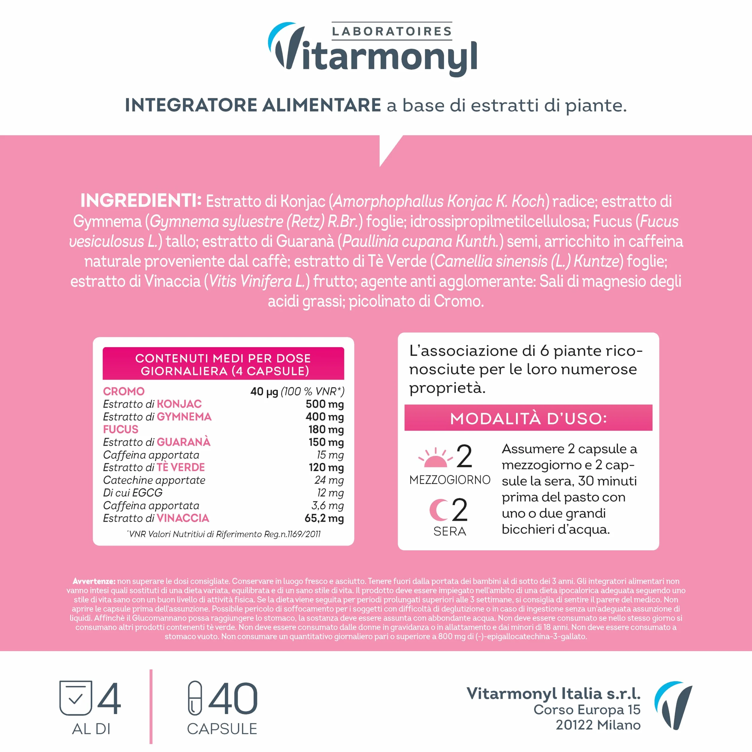 Vitarmonyl Integratore Vite Rossa Azione Drenante 40 Capsule