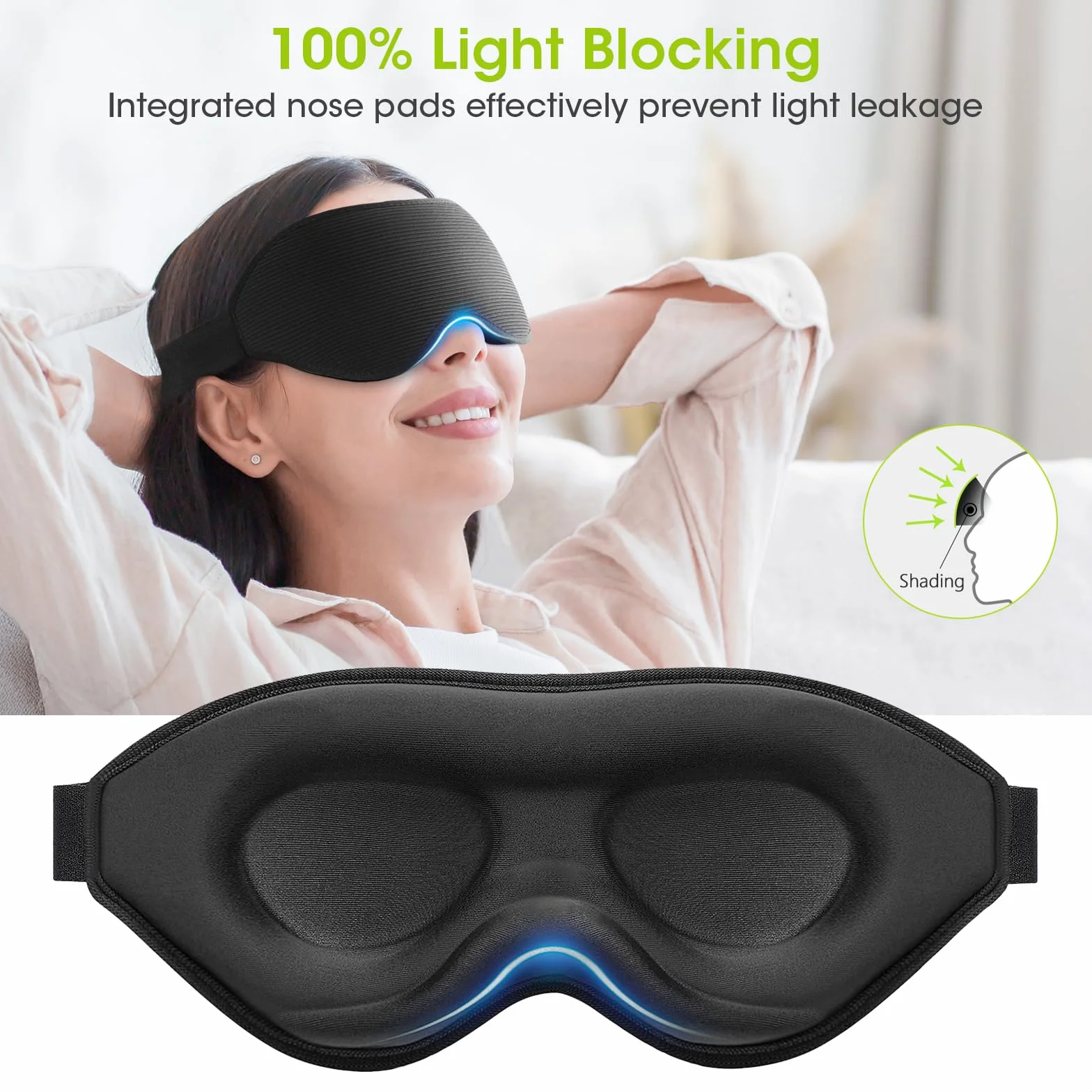 Mascherina per Dormire 3D per Uomini e Donne, Bloccare la Luce, Morbida, Traspirante per Sonno e Viaggi