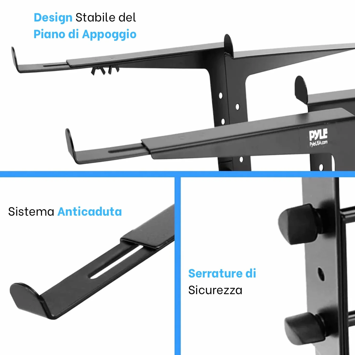 Pyle Supporto Laptop Portatile Doppio, Altezza Regolabile, Design Ergonomico, Punte Antiscivolo per DJ, Attrezzature Audio, Workstation, Gaming Supporto Laptop, Supporto Notebook