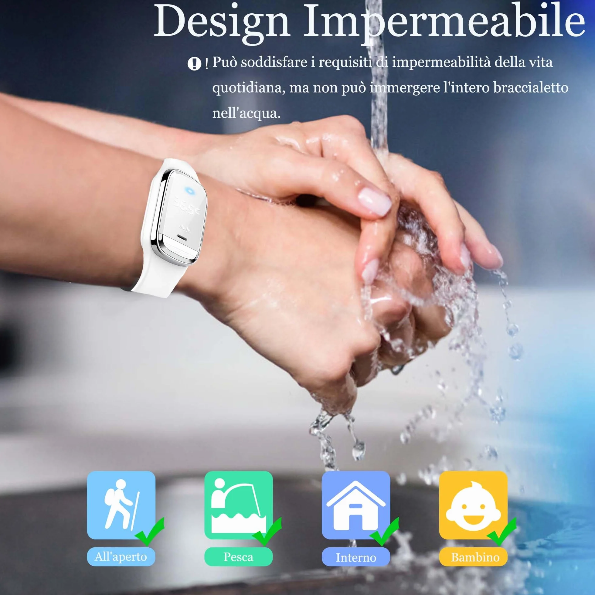 Braccialetto Repellente Zanzare Ricaricabile USB Orologio Ultrasuoni Temperatura Corporea Impermeabile