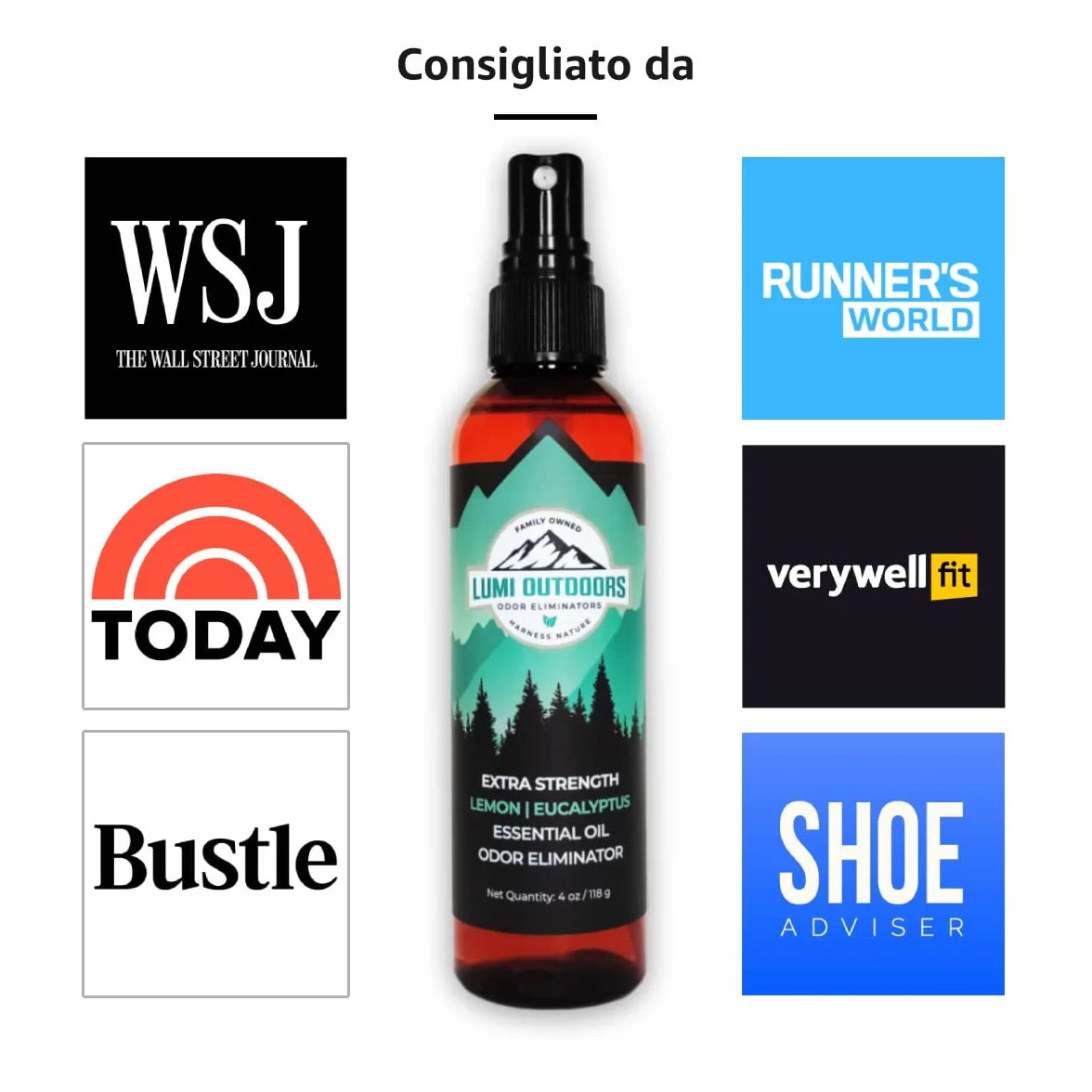 Lumi Outdoors Deodorante Spray per Scarpe Elimina Odori Eucalipto Citronella