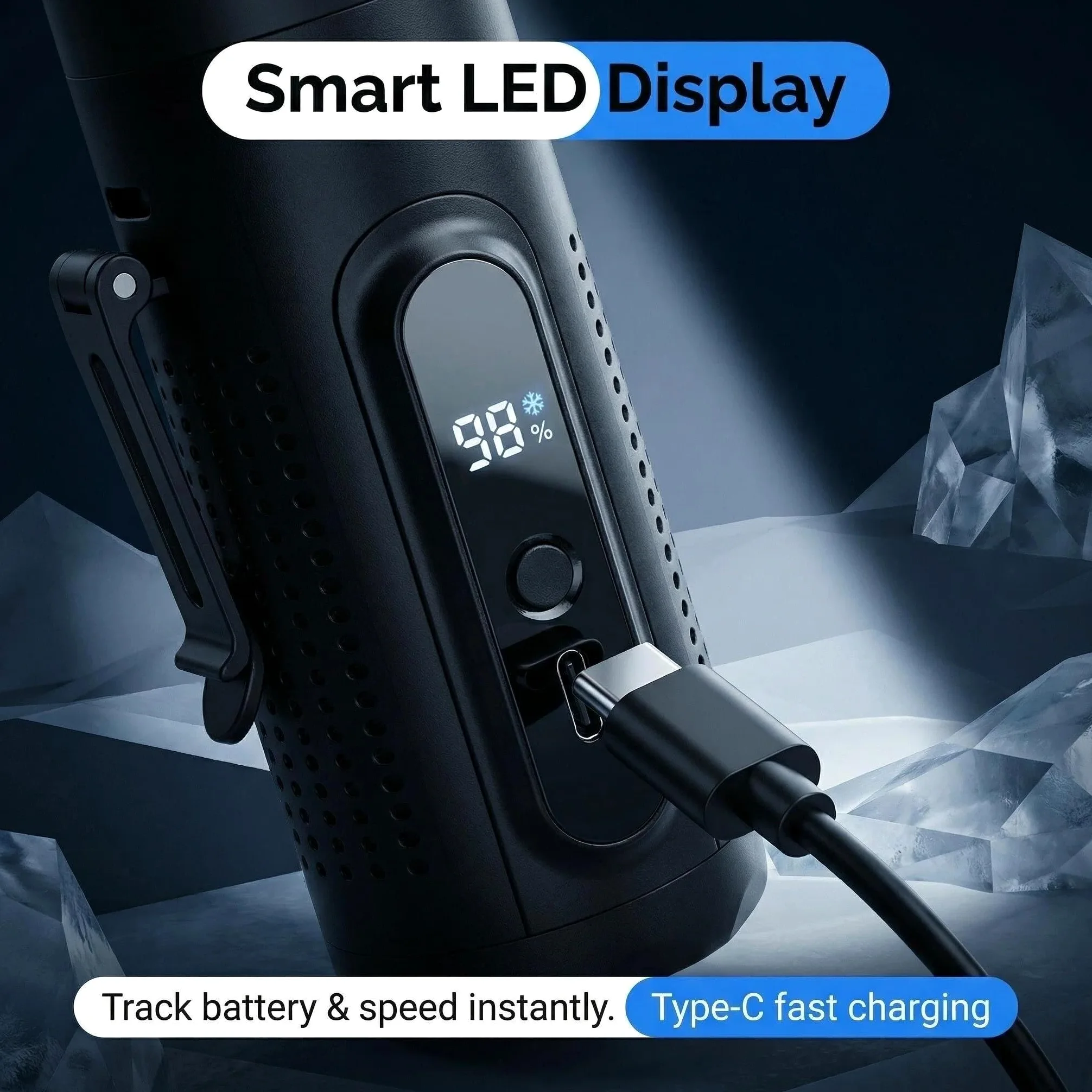 ZONSUSE Ventilatore Portatile, 3-in-1 Ventilatore a Mano con Piastra Rinfrescante, Mini Ventilatore Ricaricabile 5 Velocità con Display LED, Supporto da Tavolo e Luce da Tavolo Viaggio (Nero)
