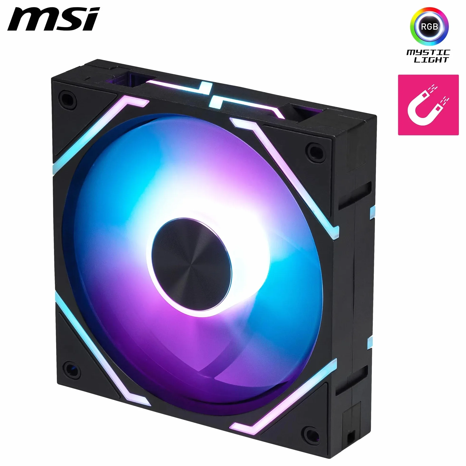 Ventola MSI MPG EZ120 ARGB – 120 mm Ventola da 120 mm con cuscinetto a fluido dinamico e fissaggio extra con dado, compatibile con schede madri MSI grazie al supporto di Mystic Light e Cooling Wizard