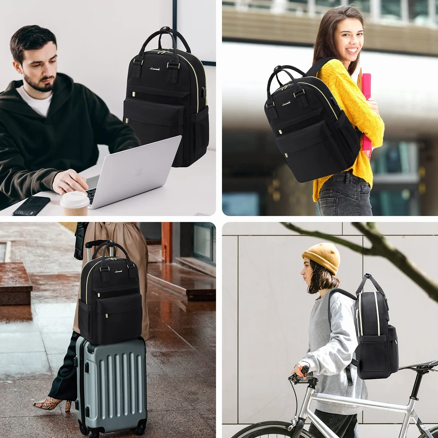 LOVEVOOK Zaino Porta PC Donna, 15,6 Pollici Impermeabile Computer Backpack Antifurto con Porta USB e Scomparto per Laptop per Scuola Università Viaggi Lavoro Aereo Ufficio, Nero