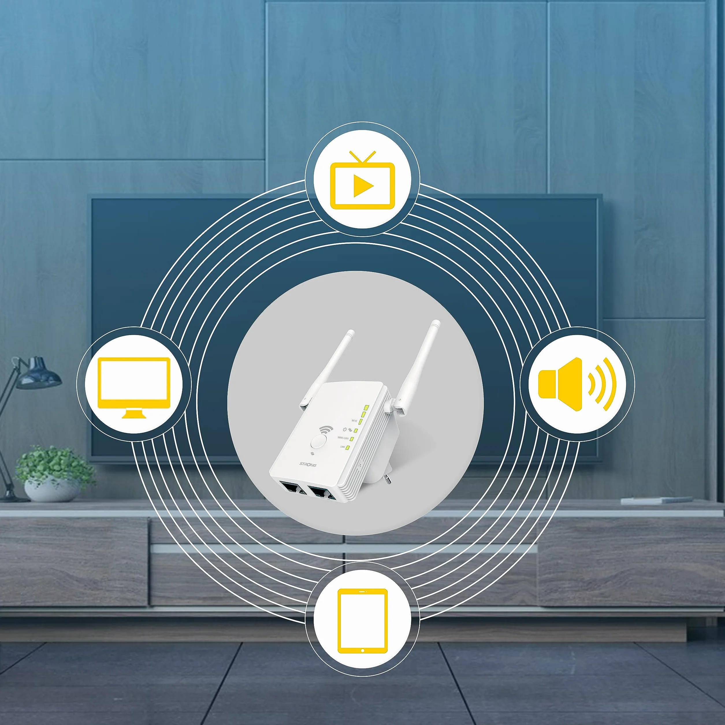 STRONG - Ripetitore WiFi 300 v2 - Amplificatore di Segnale Veloce - Fino a 300 Mbps - Compatibile con tutte le Modem/Router - Casa e Ufficio - Installazione Facile Plug & Play - Bianco