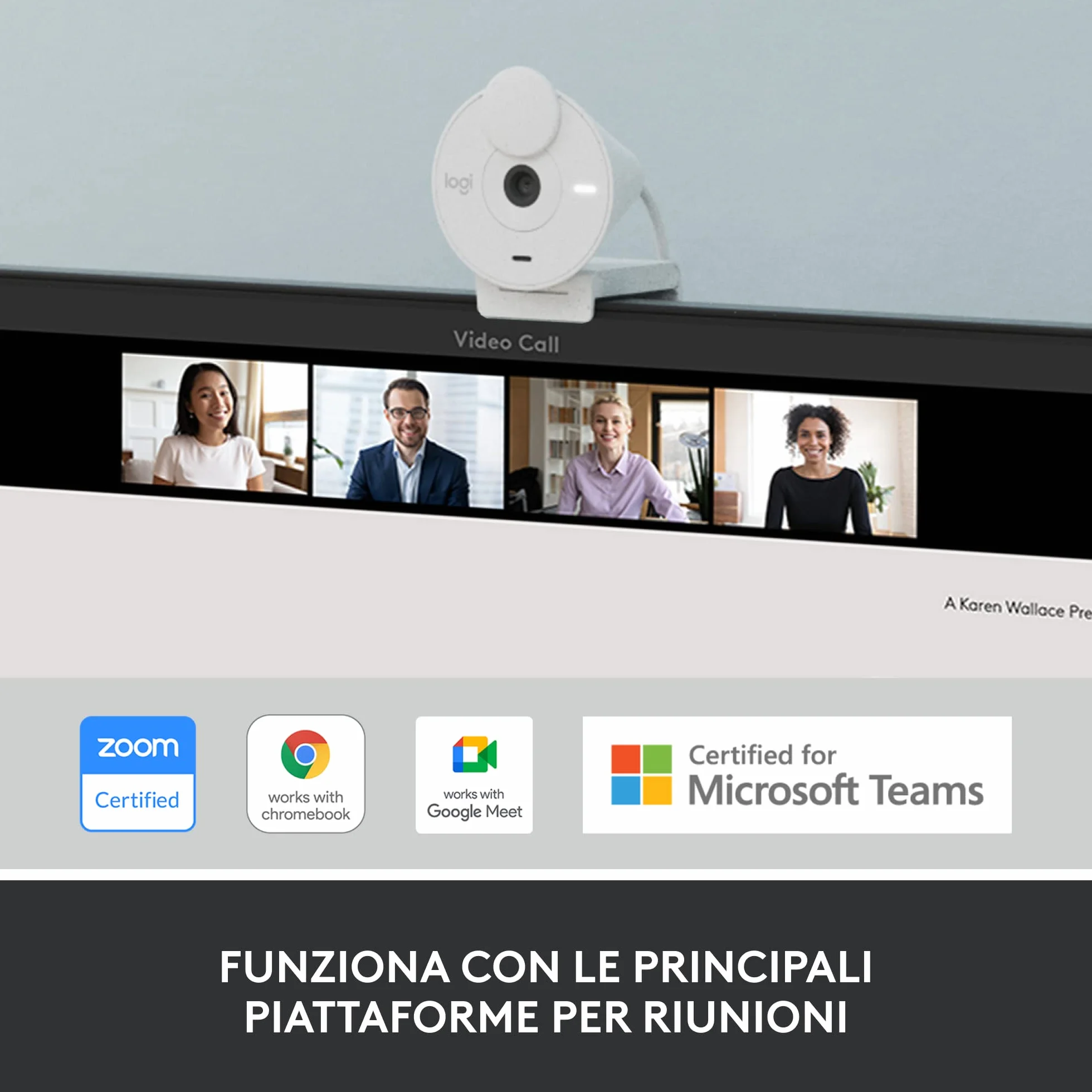Logitech Brio 300 Webcam Full HD con Otturatore Privacy, Mic Riduzione Rumore, USB-C, Streaming, Bianco