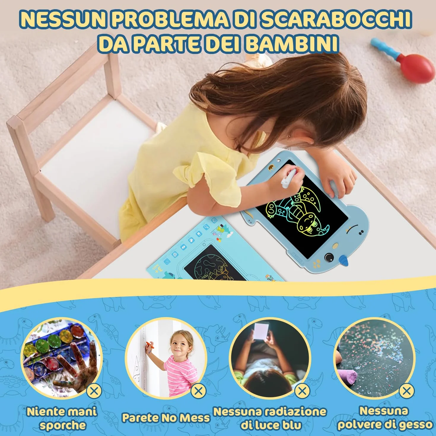 Electight Tavoletta da Scrittura LCD Schermo Colorato per Bambini 3-7 Anni Giocattoli Educativi Regalo Compleanno Blu