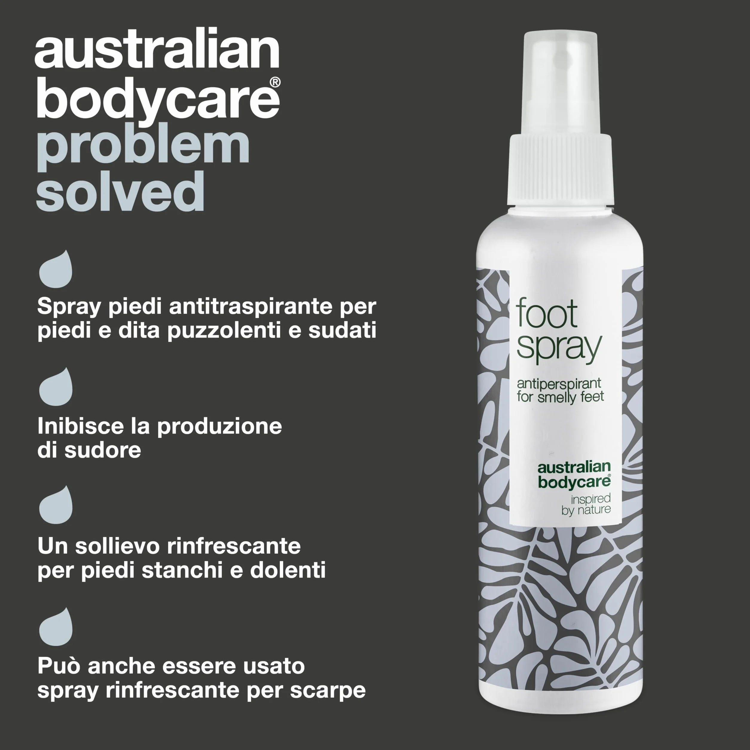 Australian Bodycare Foot Spray 150 ml Deodorante Anti traspirante per Odore Piedi Trattamento Funghi Piede Atleta