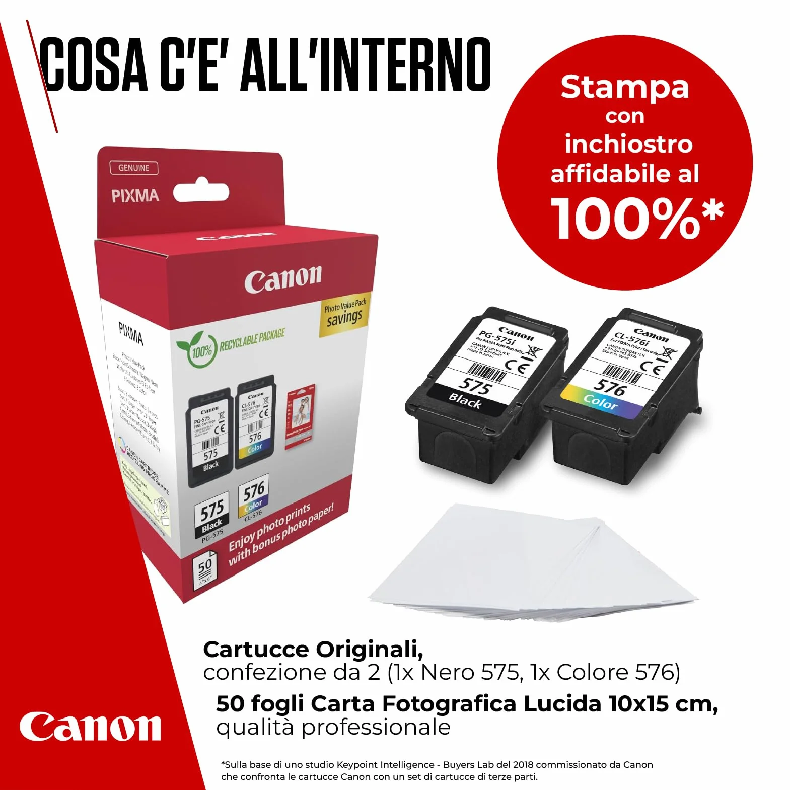 Canon Multipack Cartuccia Originali PG-575/CL-576 1 Nero 1 Colori 4x6 Carta Fotografica 50 Fogli