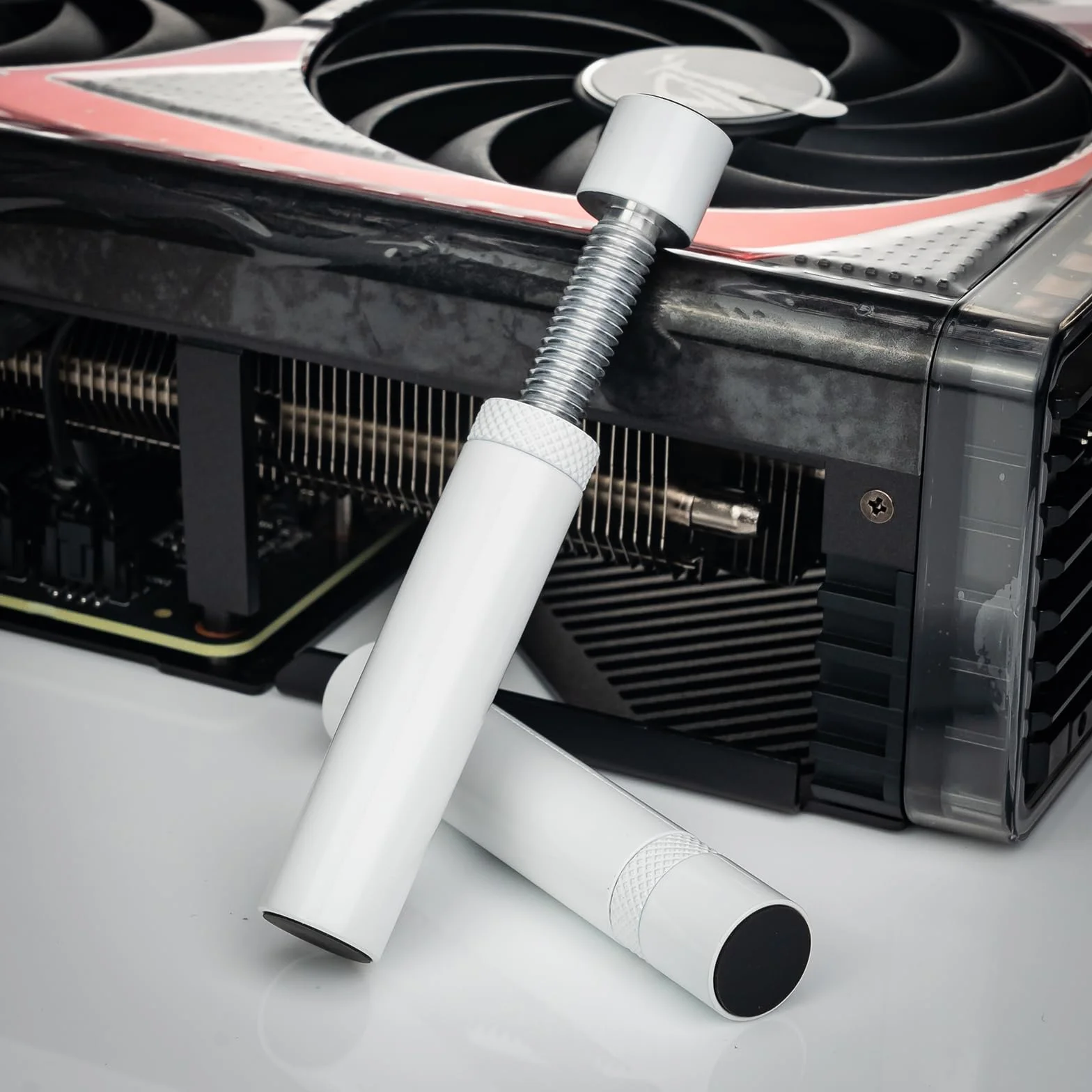 Supporto Scheda Video, Supporto Scheda Grafica GPU, Supporto GPU, Alluminio aerospaziale anodizzato, bianco, L/74mm-120mm