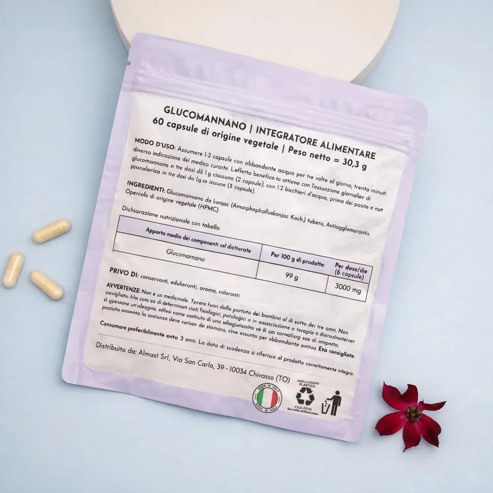 Integratore alimentare Glucomannano 60 capsule Fibre naturali Made in Italy