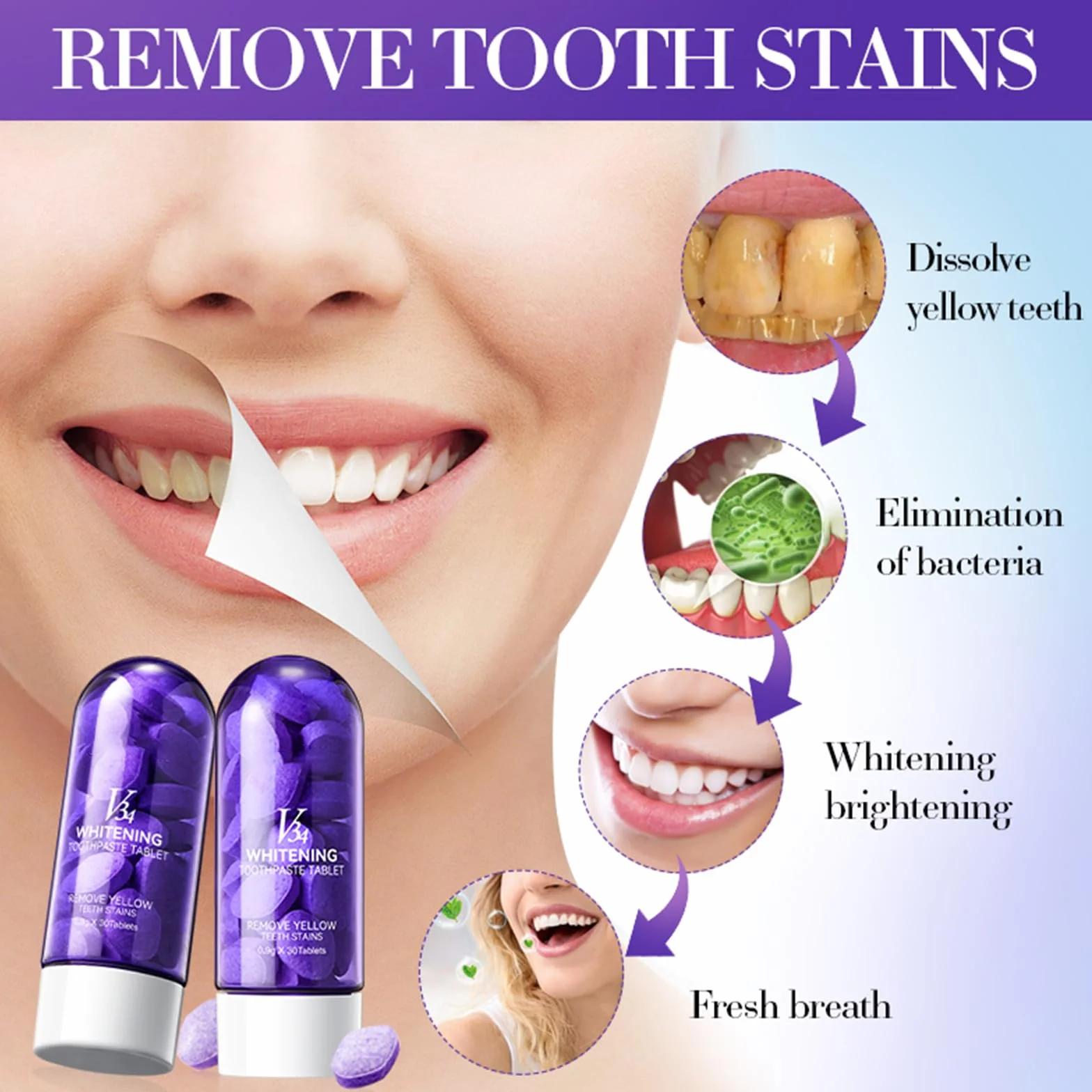 Compresse Sbiancanti per Denti 60 Conteggio - Sbiancamento Istantaneo, Rimuove Macchie Gialle