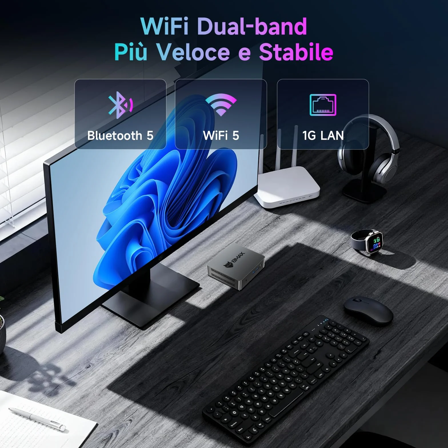 BMAX Mini PC W-11 Pro Intel N4500 8GB LPDDR4 256GB M.2 SSD WiFi 5 Bluetooth 5.0 Dual HDMI