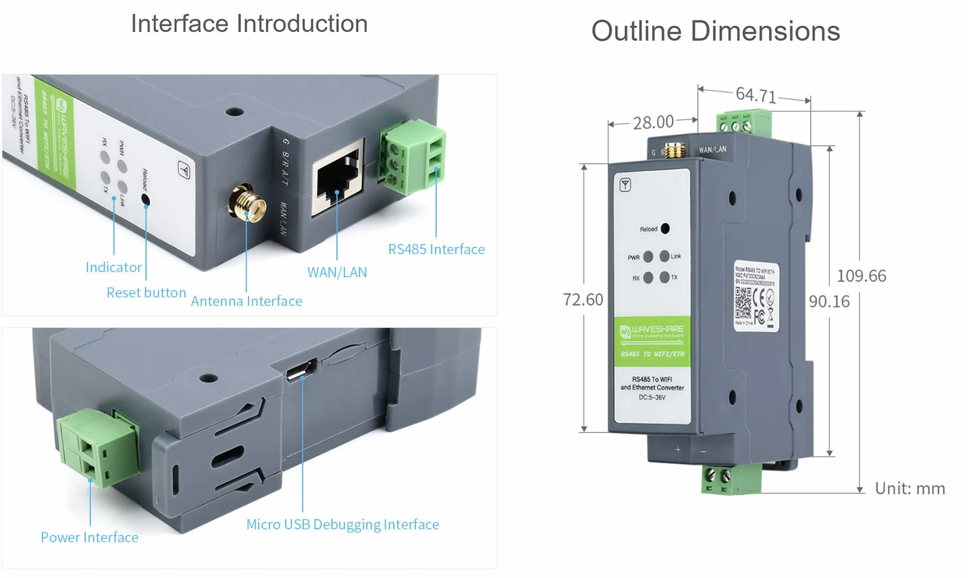 Convertitore RS485 a WiFi Ethernet Modbus MQTT Gateway Server Seriale Porte Multiple