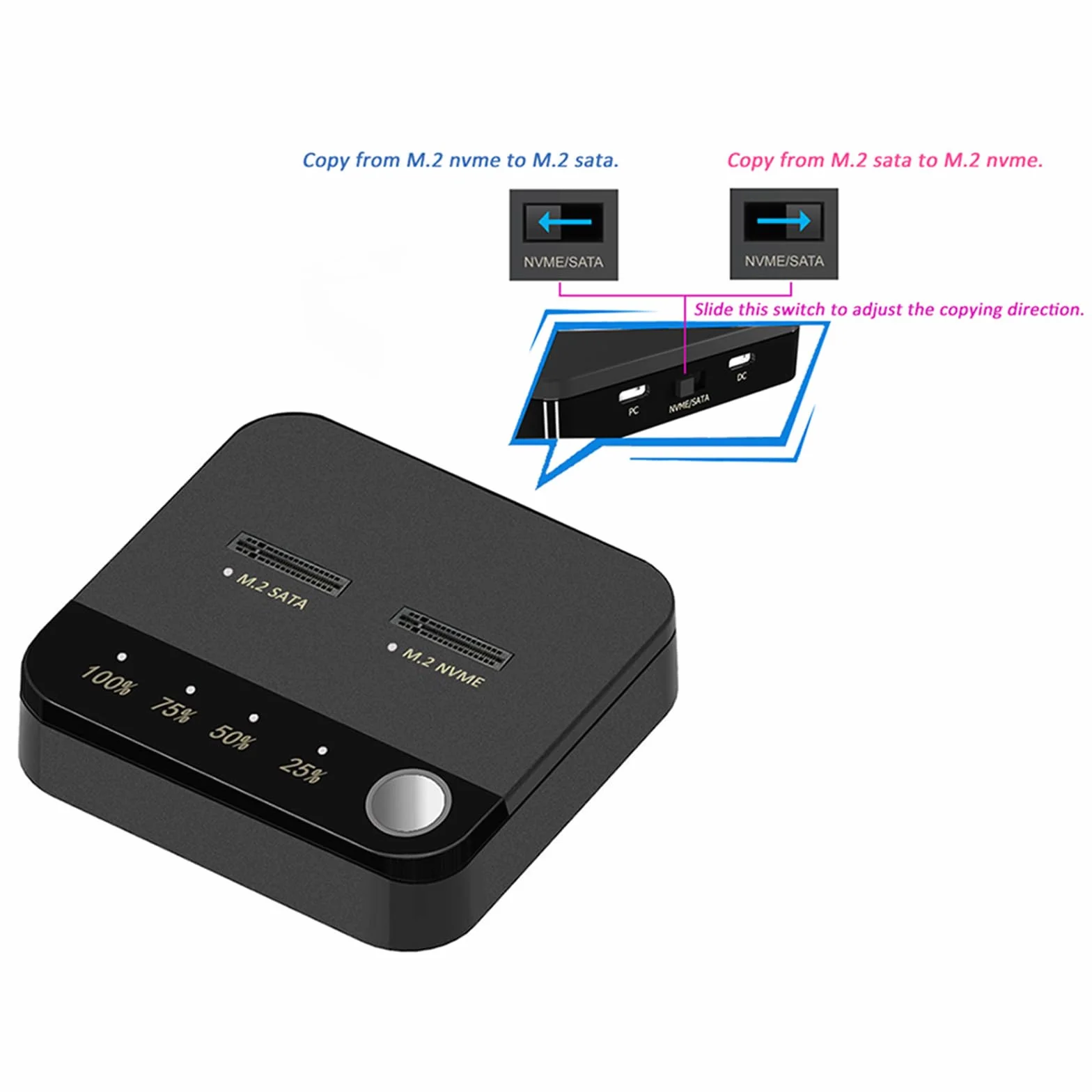 Docooler Duplicatore M.2 NVMe/SATA Clonatore SSD Dual-bay Offline Adattatore USB-C