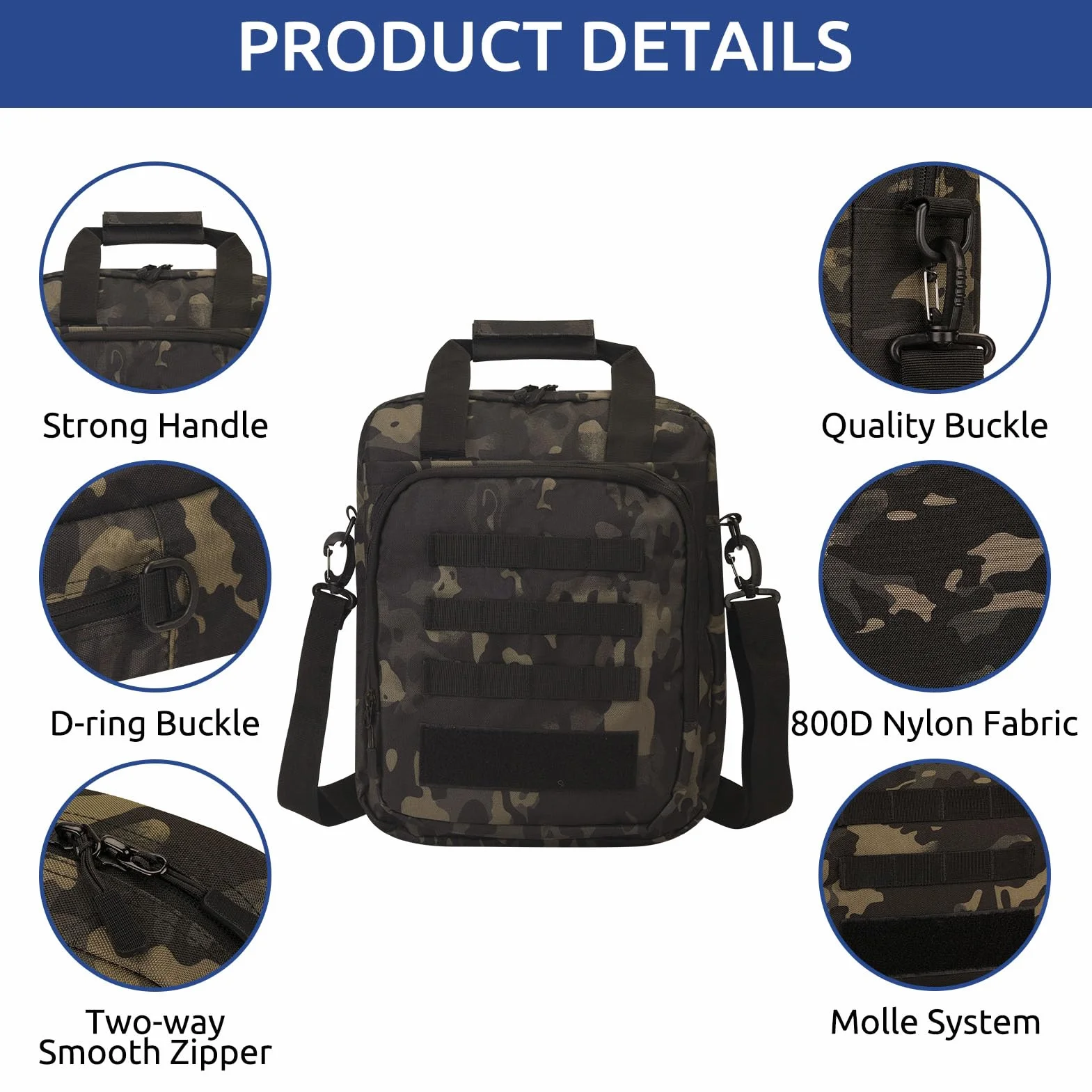 ZHIERNA Borsa tattica messenger, borsa tattica per computer portatile, borsa a tracolla MOLLE resistente, borsa da uomo (toppa inclusa)