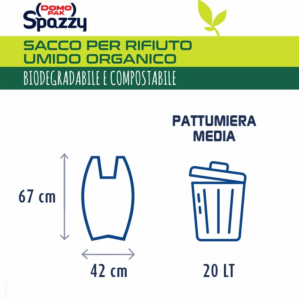 DOMOPAK SPAZZY Sacchi Nettezza Saccoverde Biodegradabile 20 Lt 15 Pezzi