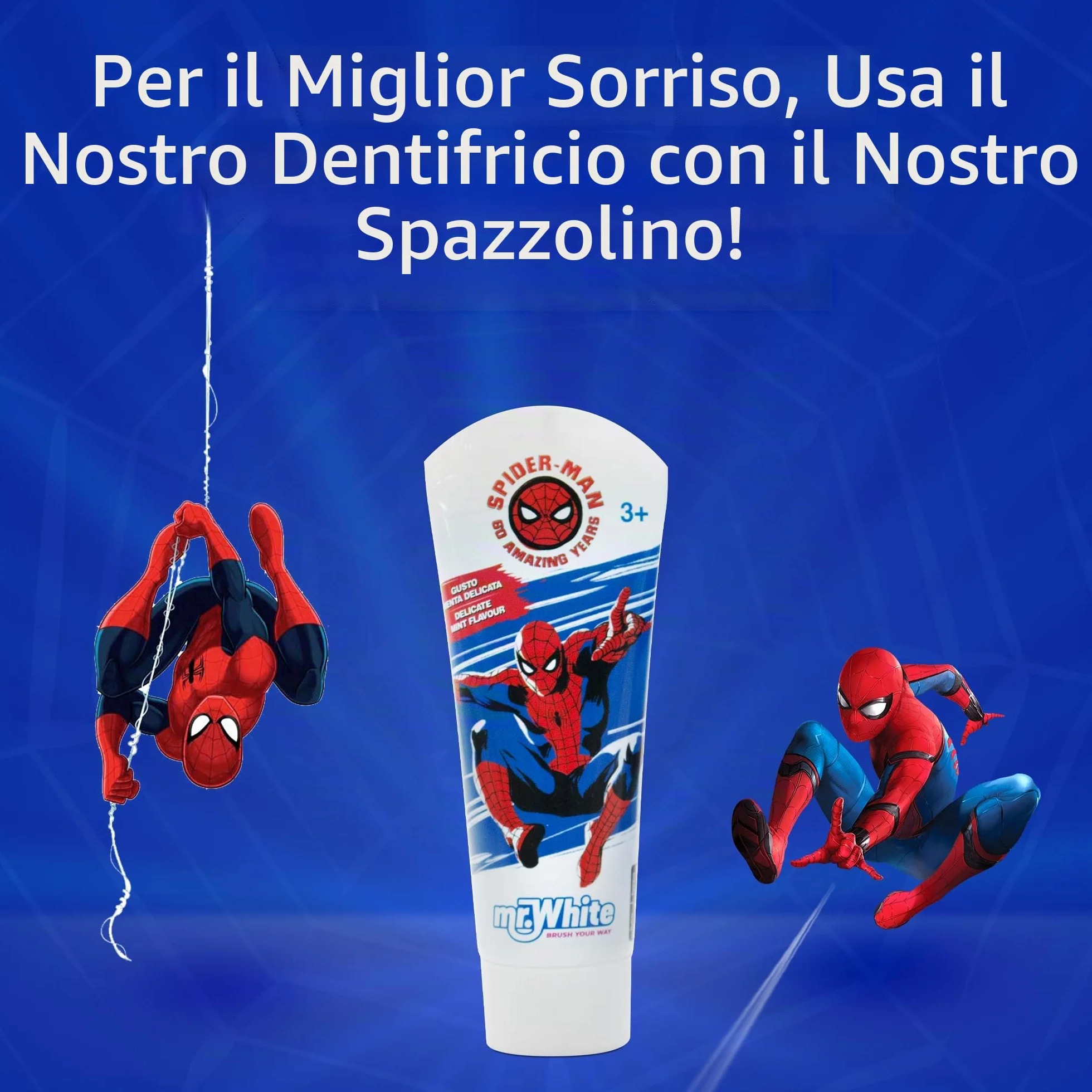 Mr. White Spiderman Spazzolino Luminoso da Denti Alimentato a Batteria