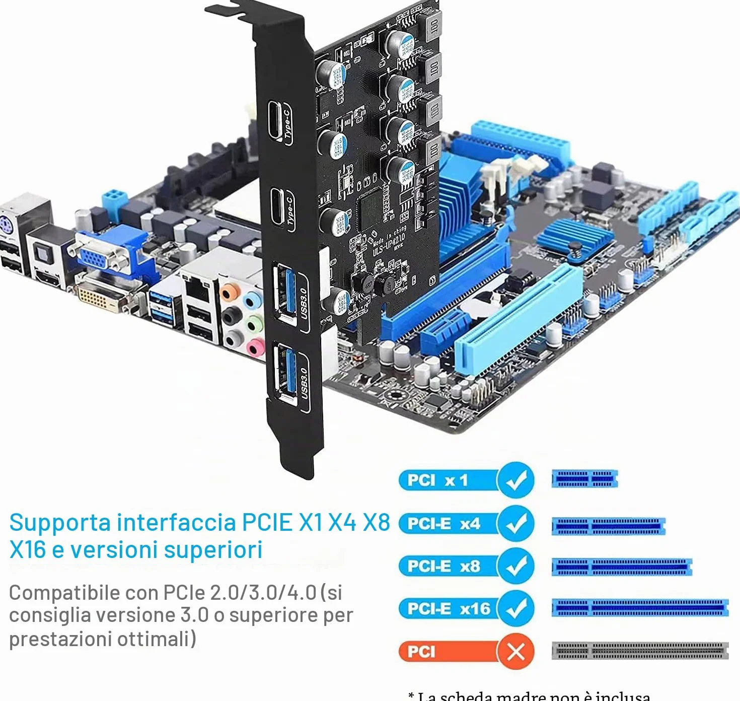 Scheda di espansione USB 3.0 PCIe a 4 porte(2x Type C, 2x Type A), 5Gbps Scheda USB PCI Express per PC Desktop Windows