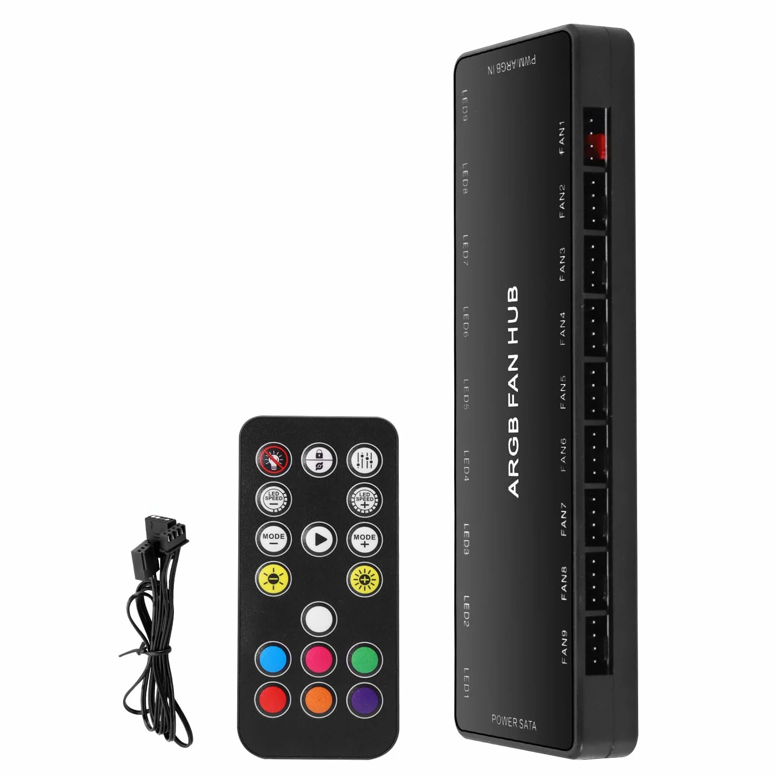 Controller ARGB Fan Hub con Base Magnetica per PC, SATA Power 18, 5V 3-Pin, RGB 12V 4-Pin PWM