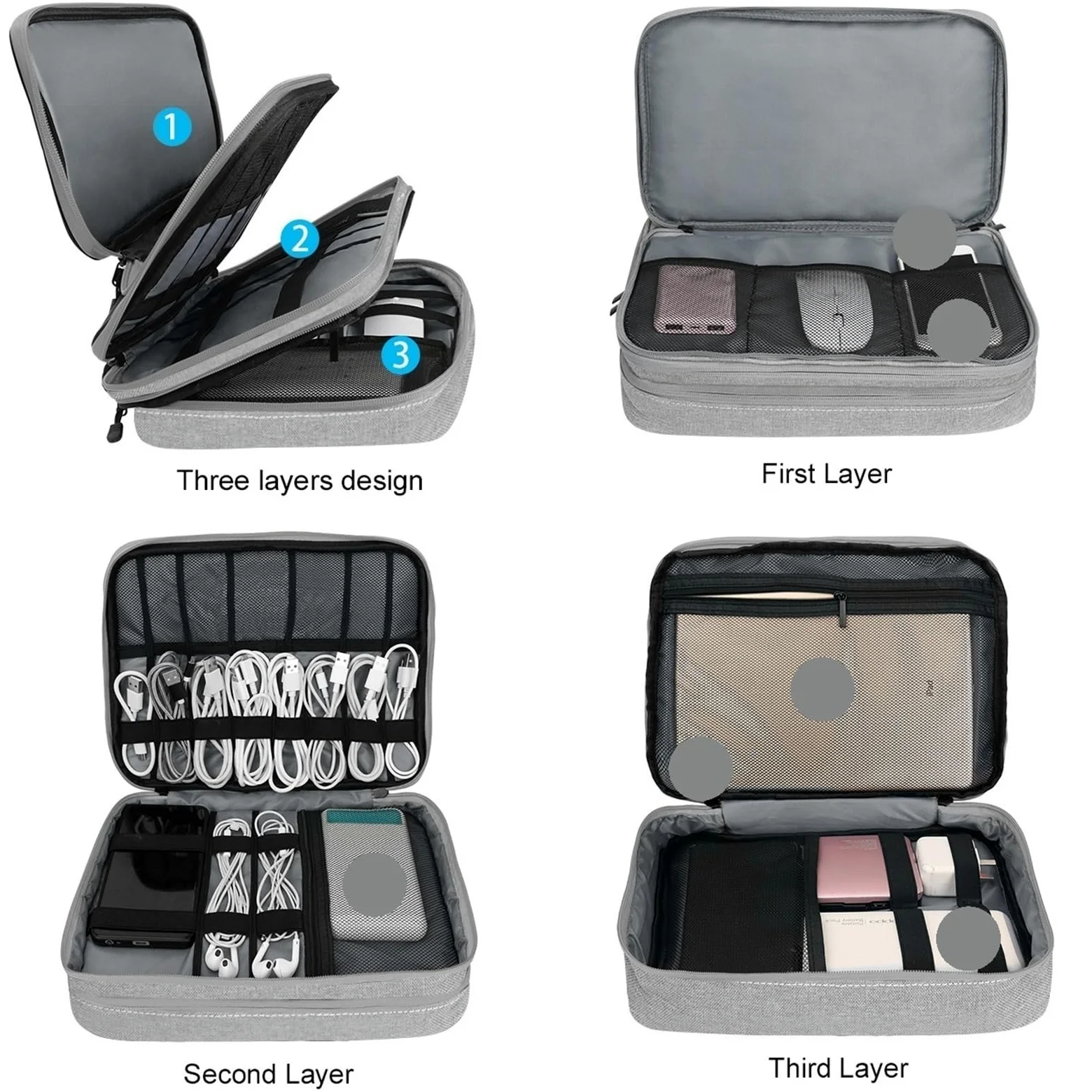Borsa Portacavi Custodia rigida di grande capacità for archiviazione digitale, custodia da viaggio, power bank, organizer for cavi dati, caricabatterie for telefono cellulare, protettiva Per Cavo