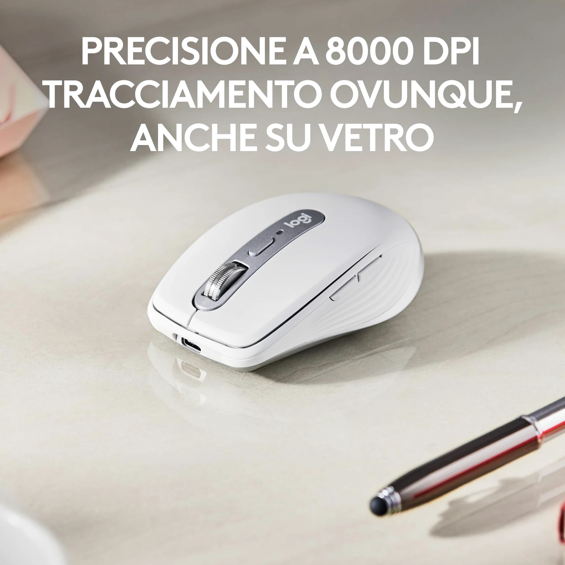Logitech MX Anywhere 3S for Business - Mouse senza fili per professionisti | Windows/Mac/Chrome/Linux, Bluetooth, clic silenzioso, sicurezza Logi Bolt, compatto, 8K DPI, scorrimento MagSpeed - Pale Grey