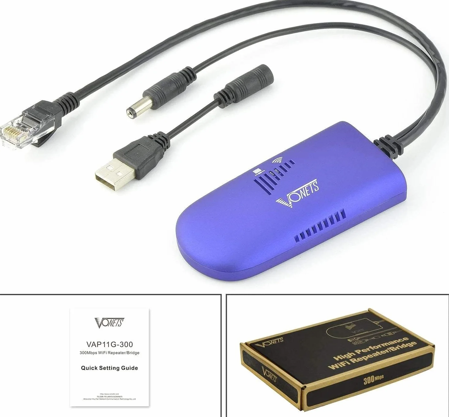 VONETS WiFi Ripetitore Bridge segnale 2,4GHz Hotspot Extender Wireless Ethernet/RJ45 a WiFi Adattatore lan Converti per DVR, Monitoraggio, stampante IP, Industriale, Dispositivo di rete VAP11G-300