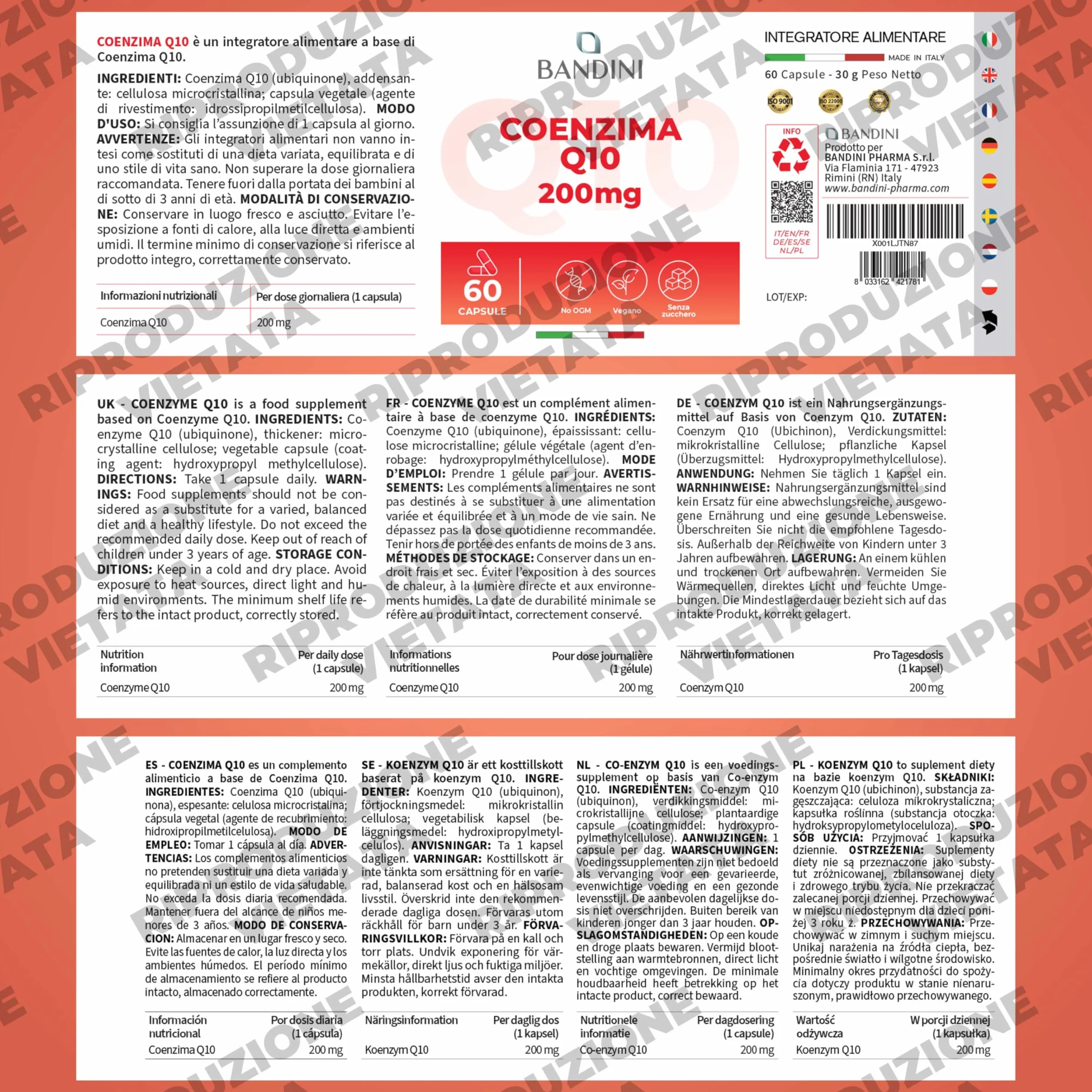 Bandini Coenzima Q10 200mg 60 Capsule Vegane Ubiquinone Puro Coq10 Fermentato Naturalmente Alto Dosaggio Alta Biodisponibilità
