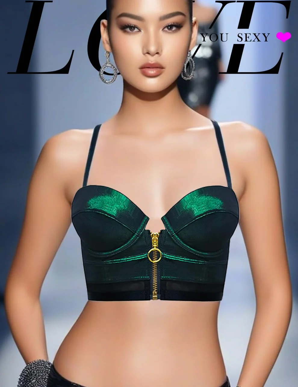 Reggiseno da Balcone in Pelle Artificiale Donna con Cerniera Anteriore