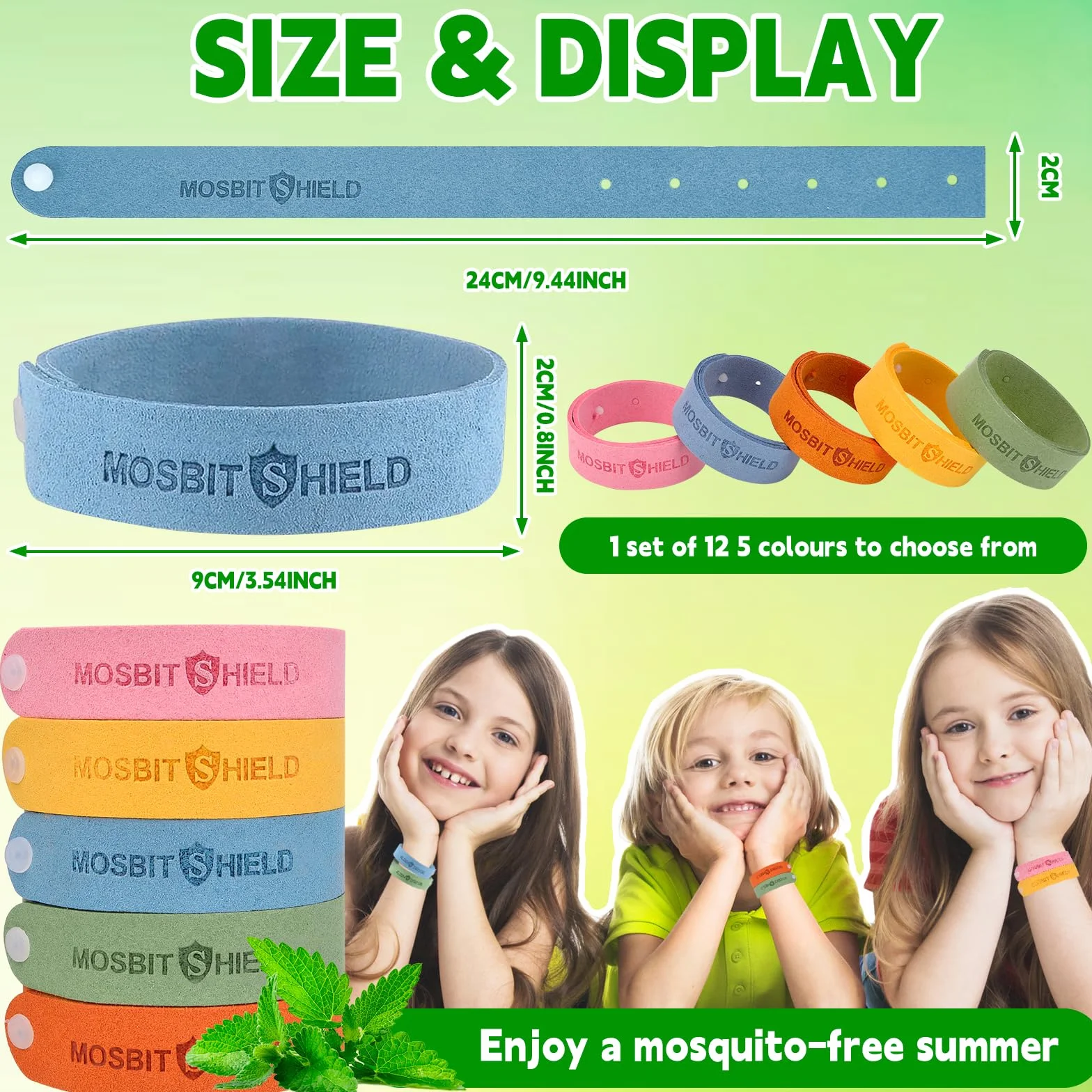 Braccialetto Antizanzare Vibbang 12 Pezzi Repellente Naturale Regolabile per Bambini Adulti Campeggio 5 Colori