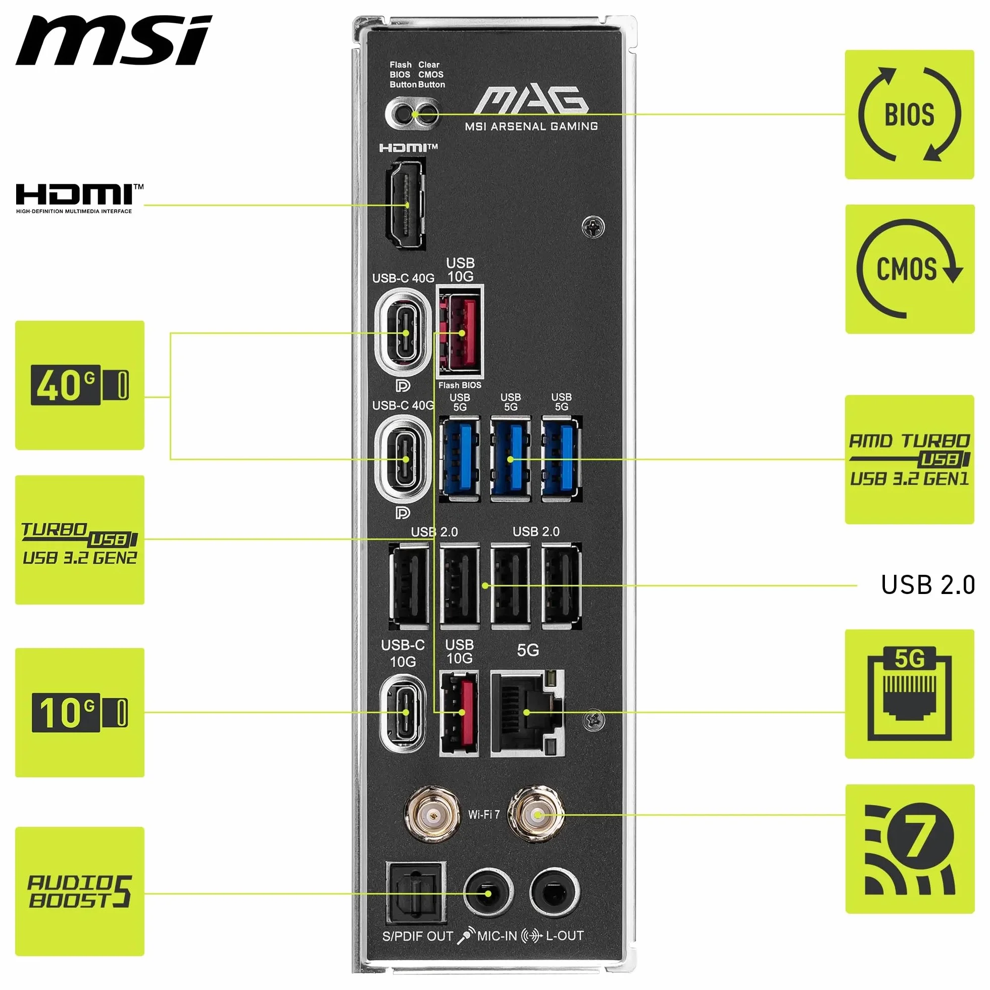 MSI MAG X870 TOMAHAWK WIFI, scheda madre ATX - Supporta i processori AMD Ryzen serie 9000/8000 / 7000, AM5 - VRM 80A SPS, Memory Boost DDR5 8400+MT/s (OC), PCIe 5.0 x16 e 4.0 x16, M.2 Gen5, Wi-Fi 7