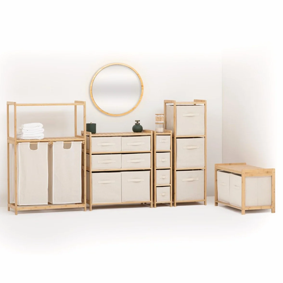 5 five simply smart 5five - panca portaoggetti tidy box con 2 cestini in bambù marrone 66,8x35cm