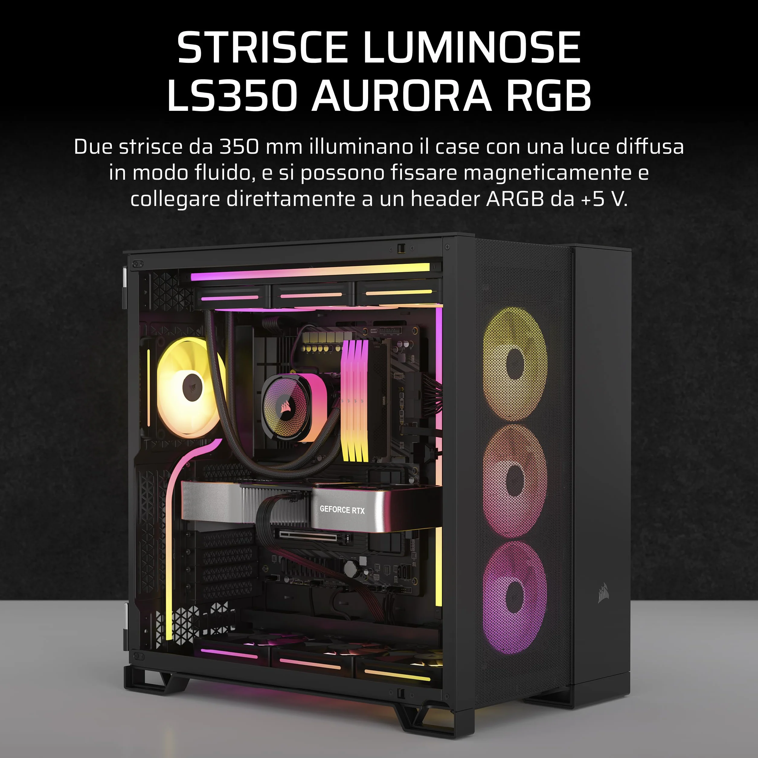 CORSAIR LS350 Aurora Light RGB Strips 350mm – 2x Magnetic Diffused Individually Addressable RGB LED Strips – +5V ARGB Header or CORSAIR iCUE Controller – ARGB to iCUE 3-Pin Adapter Cable Included