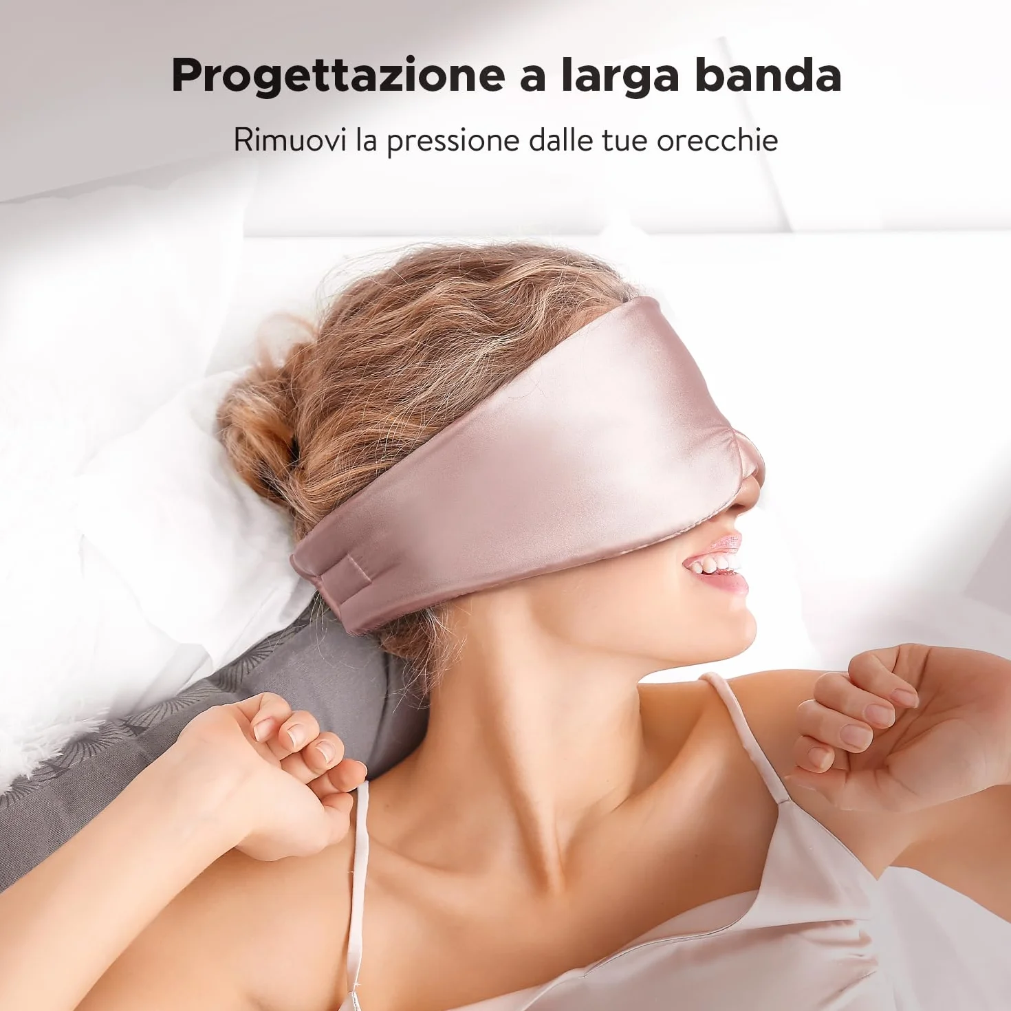 LitBear Maschera per dormire sul fianco 22 momme pura seta di gelso con fascia regolabile Rosa