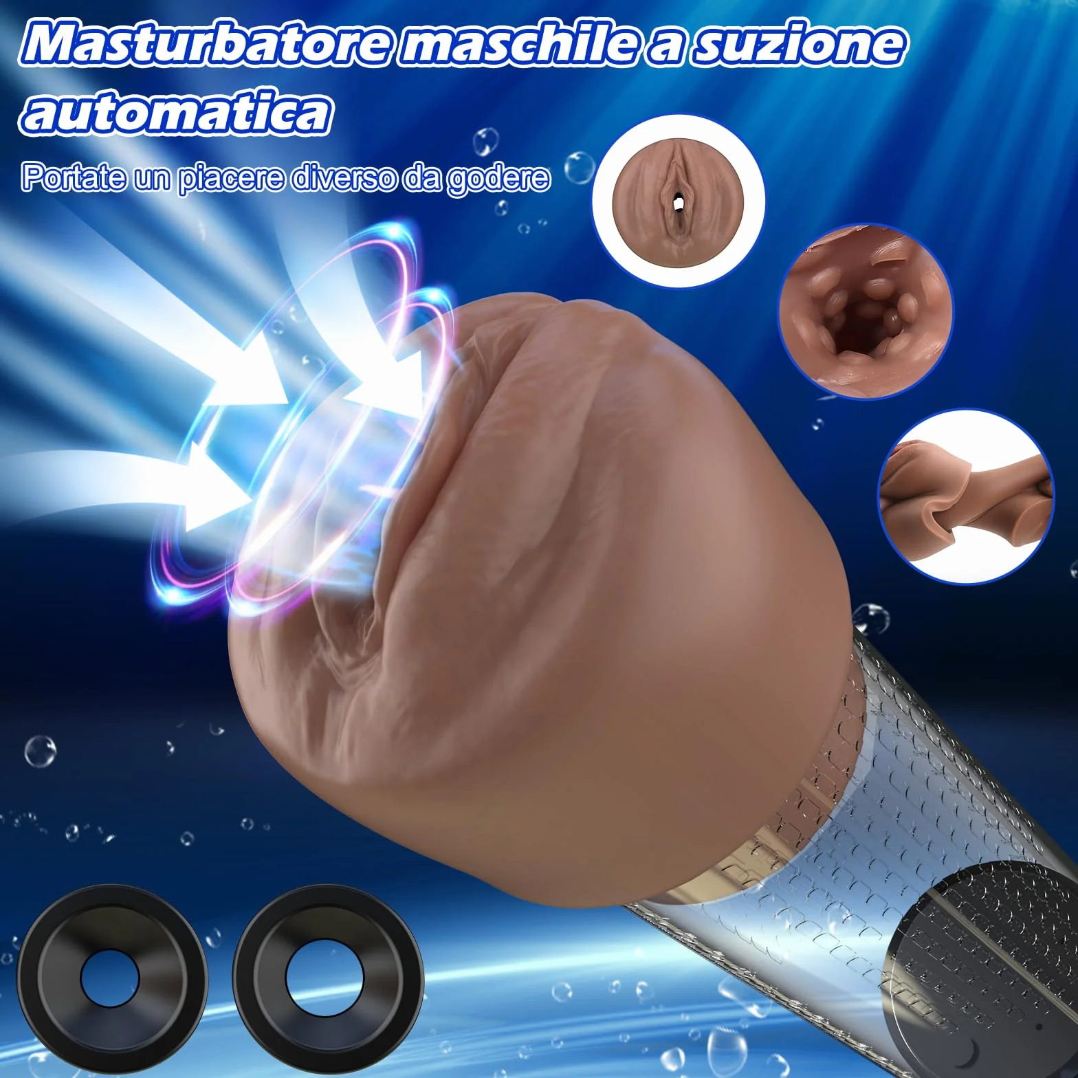 Masturbatore Elettrico per Uomo con 6 Modalità di Aspirazione e Anelli Fallici