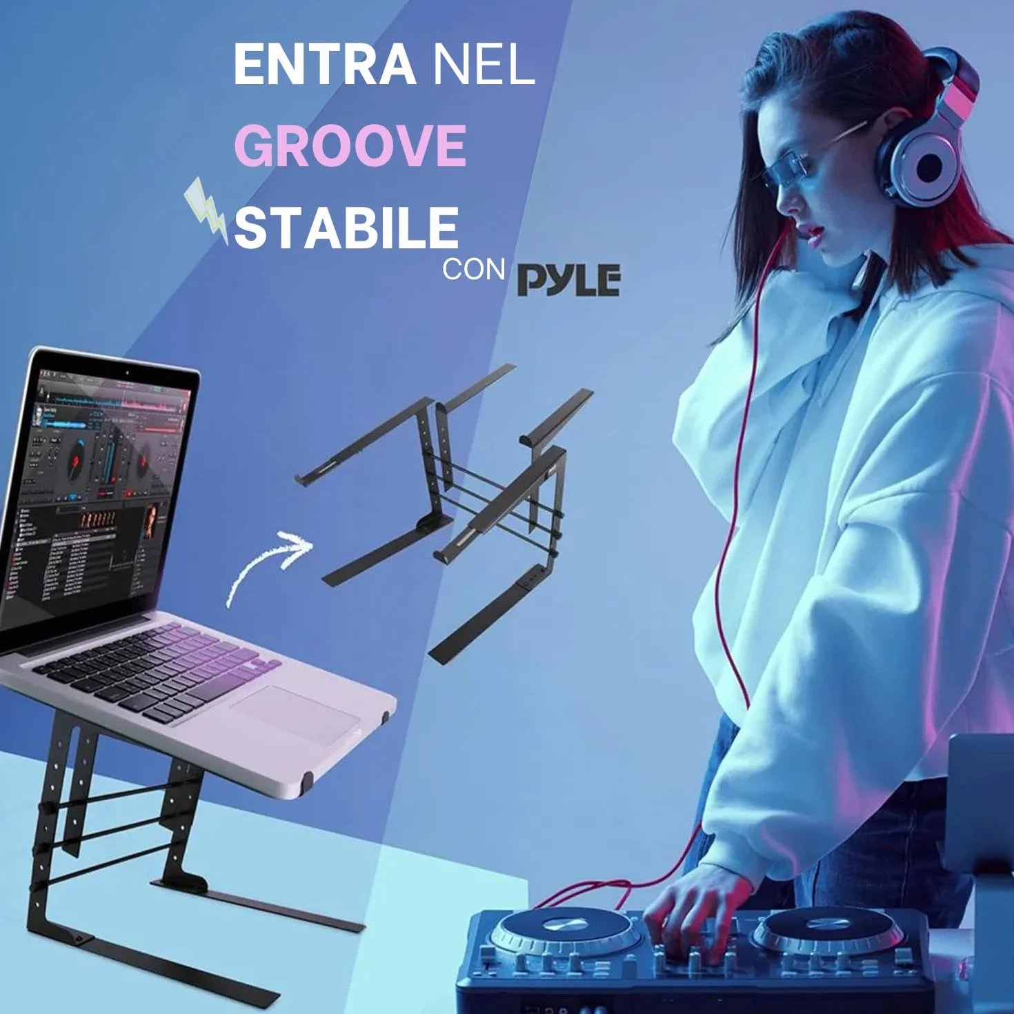 Pyle Supporto Laptop Portatile Doppio, Altezza Regolabile, Design Ergonomico, Punte Antiscivolo per DJ, Attrezzature Audio, Workstation, Gaming Supporto Laptop, Supporto Notebook