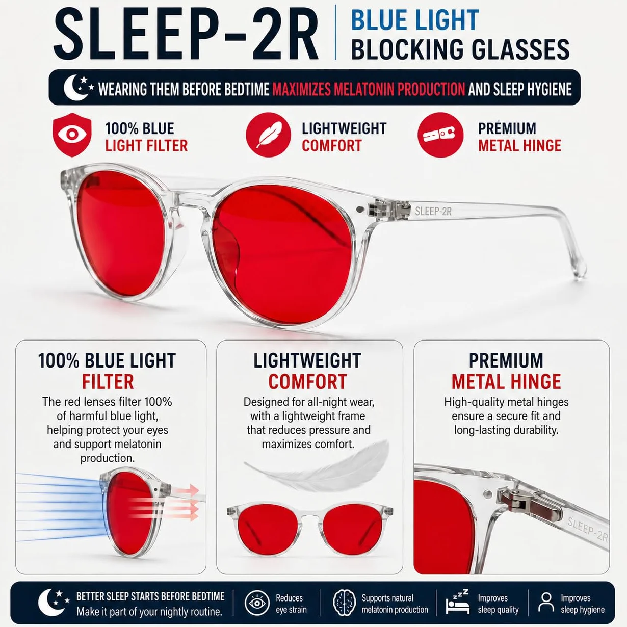 SLEEP-2R Okulary Bluelight Filtro Luce Blu Occhiali Computer PC Gaming Anti UV Donna Uomo