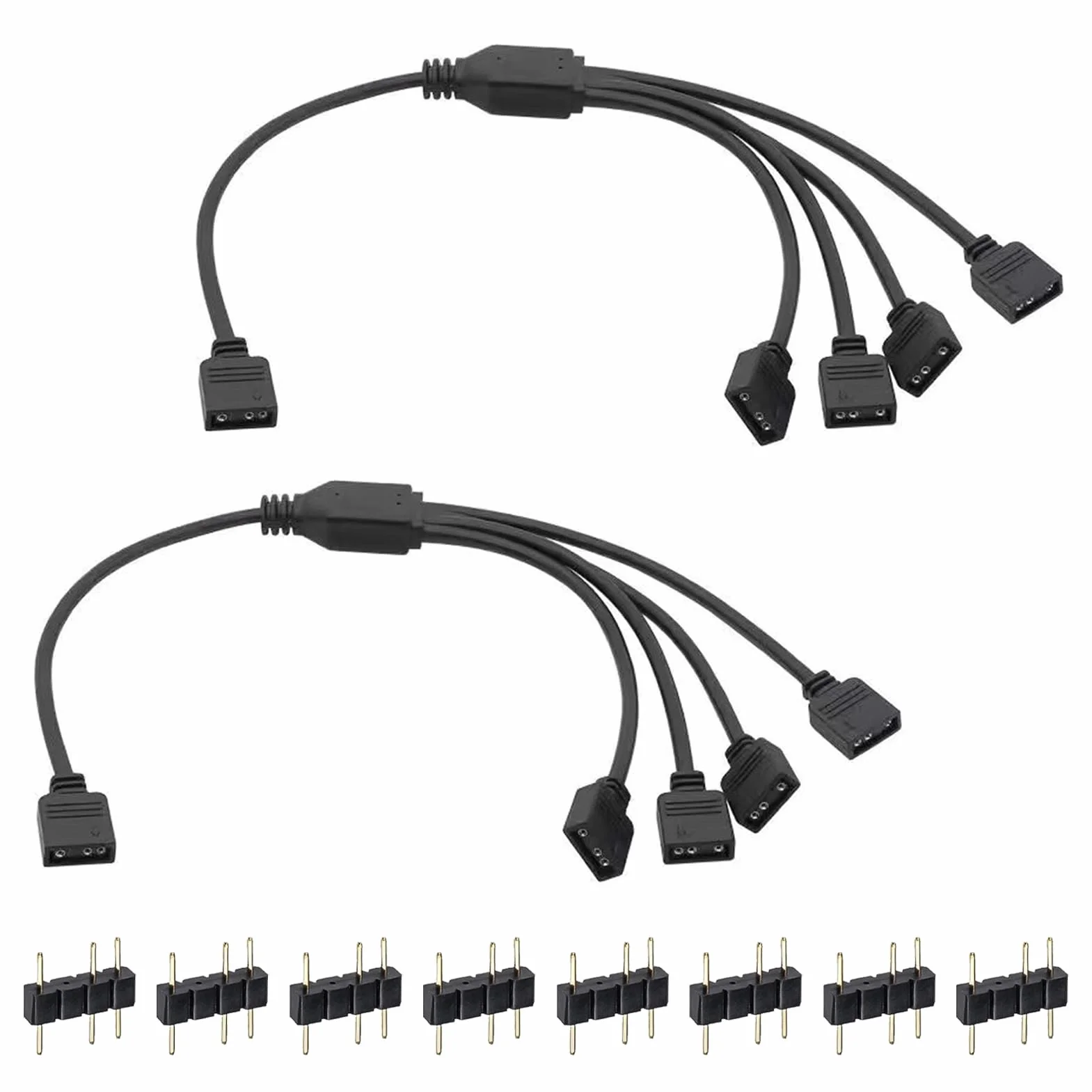 2 Pezzi Splitter ARGB 5V 3Pin 1 a 4, Cavo Connettore per Strisce LED RGB e Ventole, 30 cm con Connettori Maschi Indirizzabili, Estendi e Collega Dispositivi ARGB a Scheda Madre con Intestazione 3 Pin