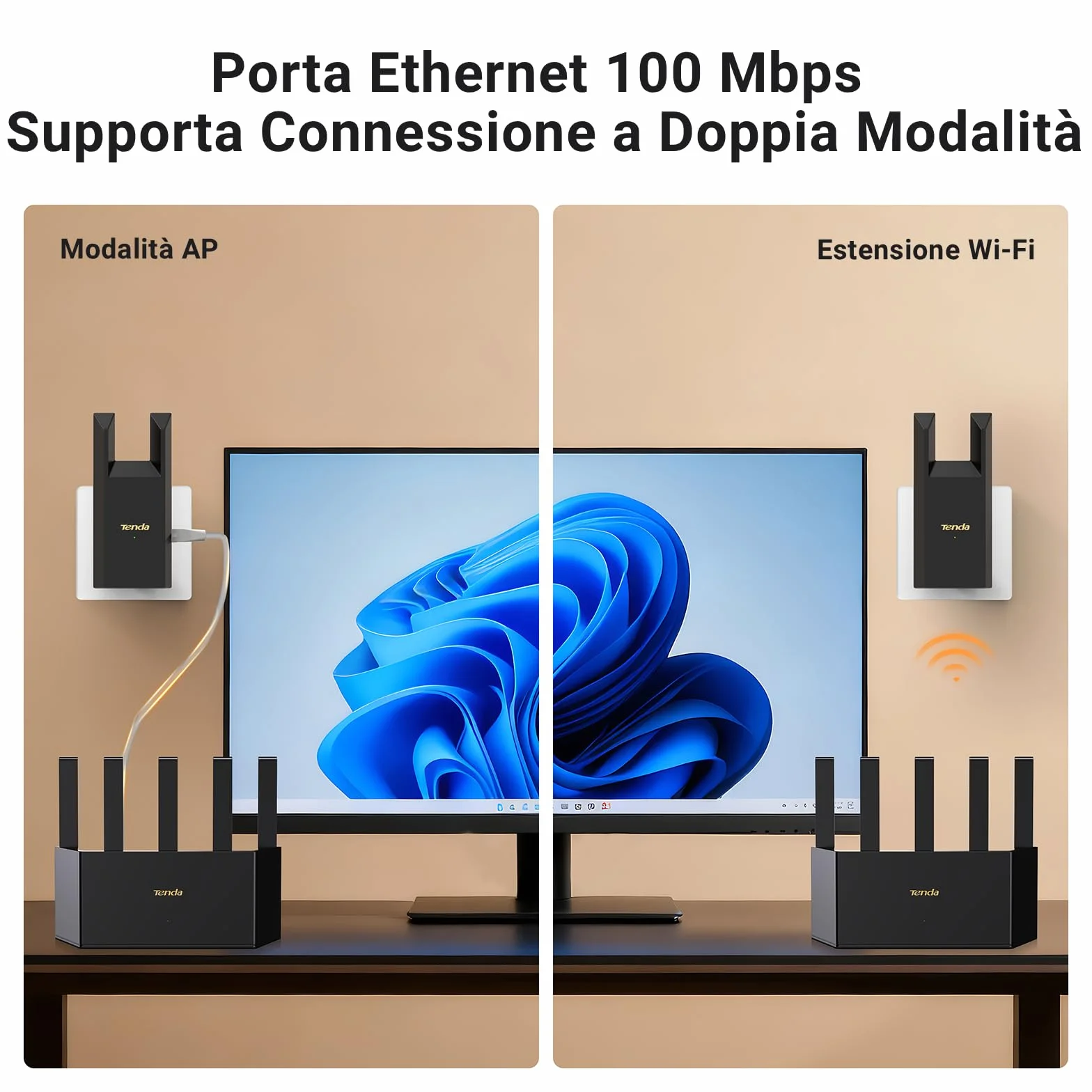 Tenda Ripetitore WiFi Extender e Access Point, Velocità Single Band 300Mbps, Porta Ethernet, Copertura fino a 120 m², Compatibile con i principali modem router WiFi, Nero(R10)