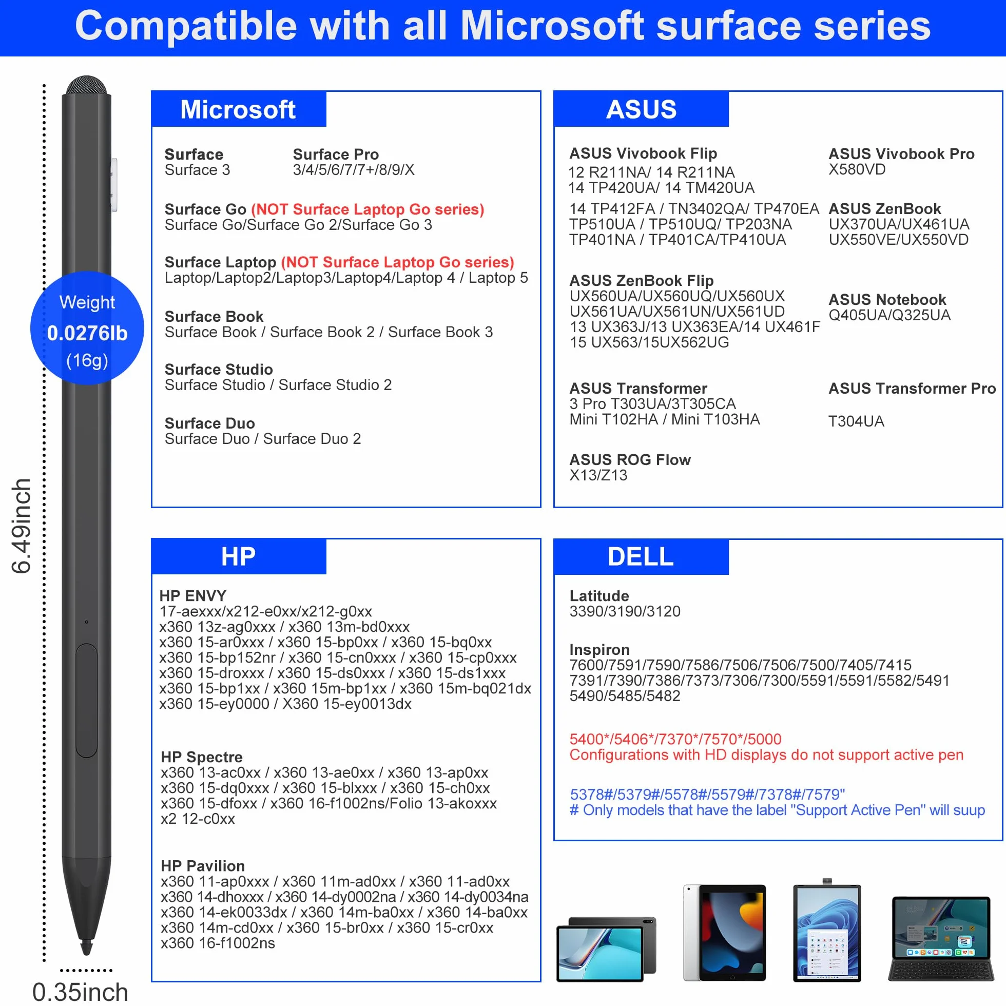 Penna stilo per Microsoft Surface - 4096 Tilt Pressure+75 giorni di durata della batteria, stilo per Surface Pro 9/8/7/6/5/4/3/X, Surface Go 3/Book 4/Book 3/Laptop 5/Laptop 4/3/Studio 2