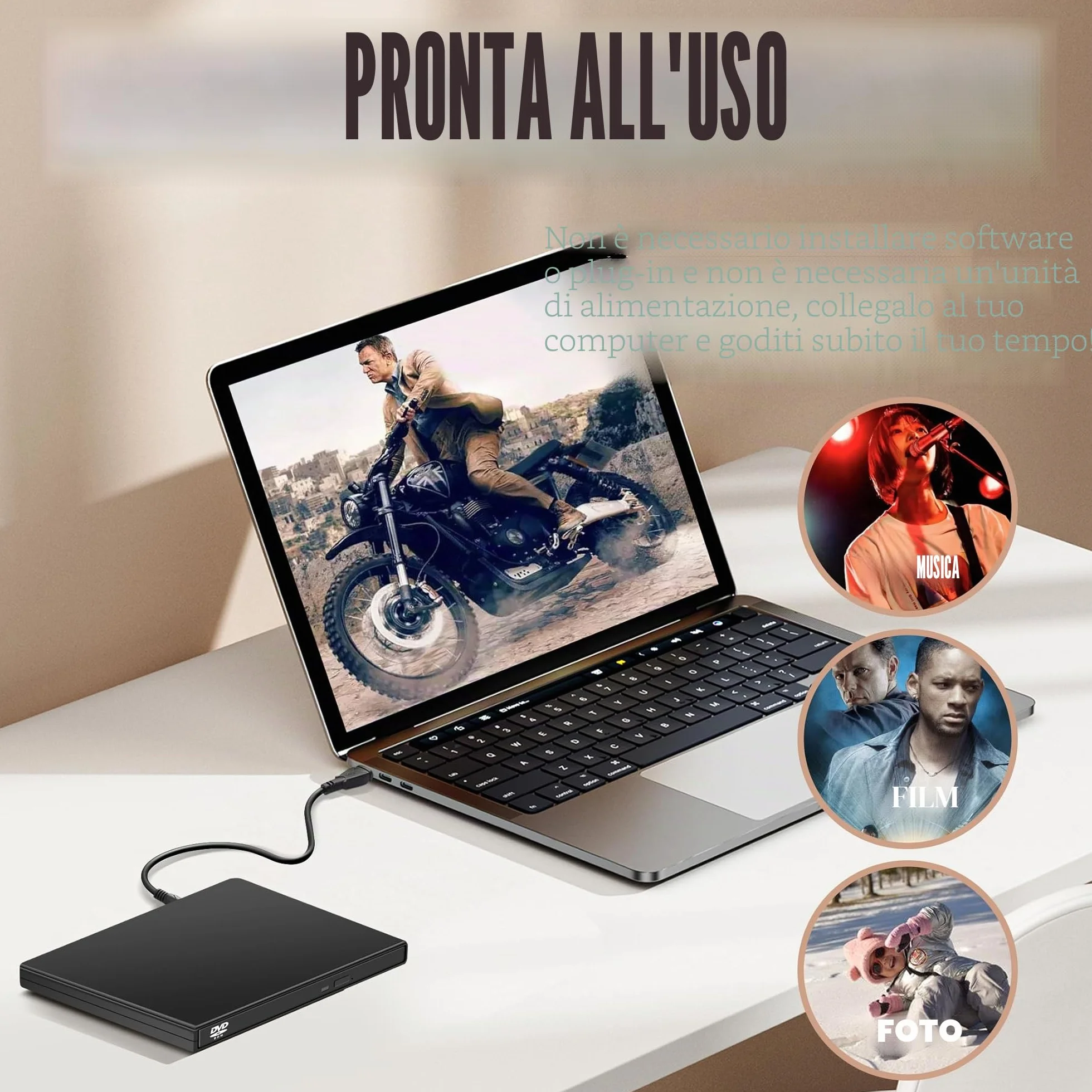 YAODHAOD Unità CD DVD esterna, USB 2.0 portatile, lettore CD RW, lettore DVD per computer portatile, PC desktop Mac, Windows 11/10/8/7, Mac, Linux OS