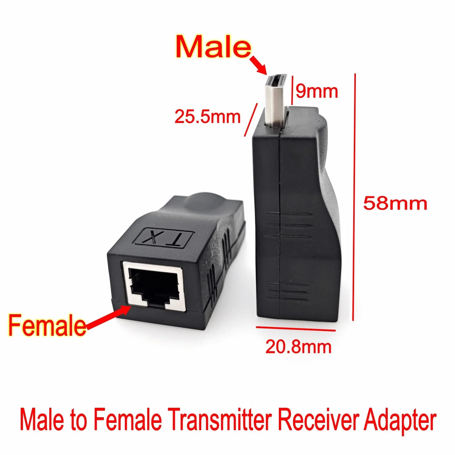 JZK 2 pezzi HDMI a RJ45 estensione fino a 25 m, cavo di rete HDMI-Ethernet 1080p Cat 5e/6 convertitore maschio-femmina ripetitore trasmettitore ricevitore adattatore per HDTV, PS4, STB, DVD