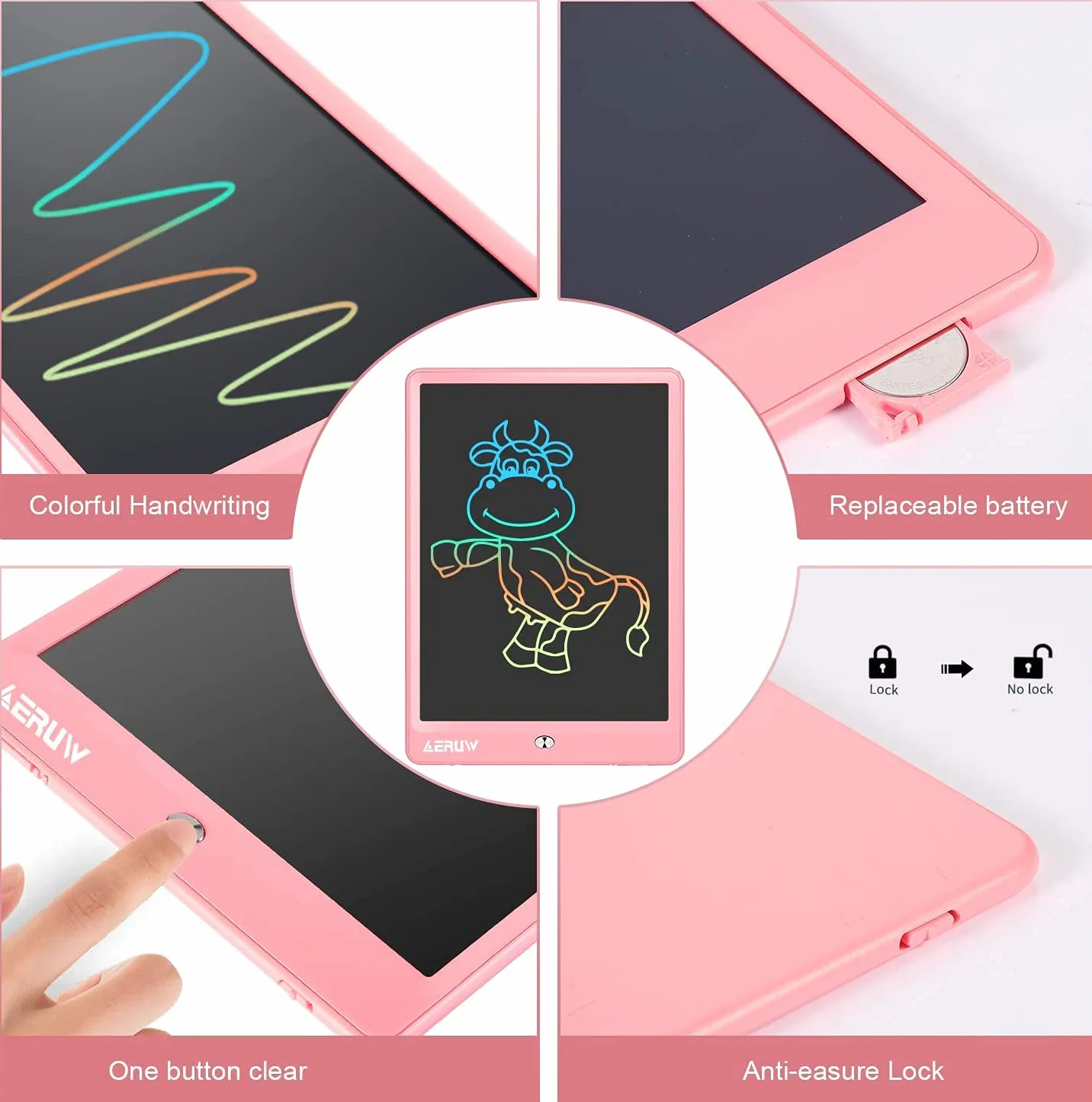 Tavoletta Grafica LCD Scrittura Colorato 10 Pollici Lavagna da Disegno Cancellabile Portatile Regalo Bambini