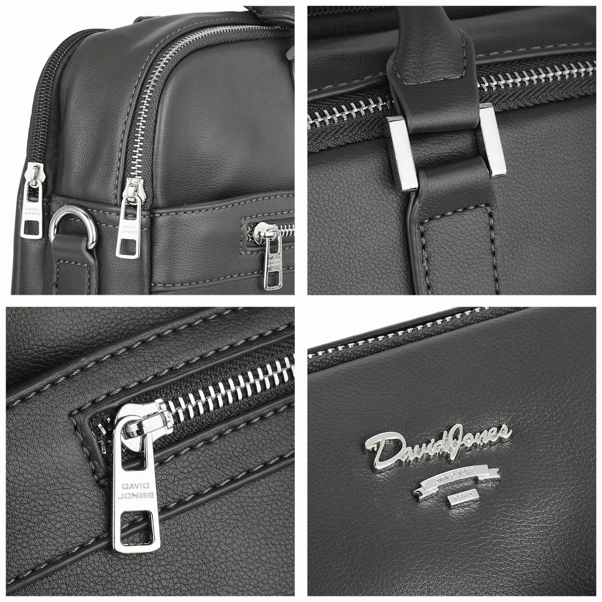 David Jones - Borsa a Mano Lavoro Uomo - Ventiquattrore Cartella Ufficio PU Pelle - Borse a Spalla Tracolla 13 Pollici Laptop Portatile - Valigetta A4 Portadocumenti Business Messenger Bag - Grigio